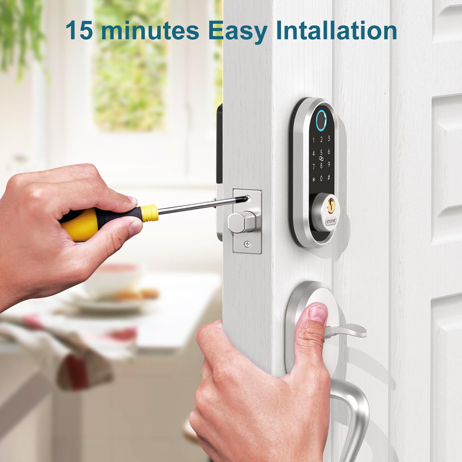 Smonet Pro Smart Fingerprint Deadbolt - Keyless Entry Touchscreen Deadbolt Lock, Smart Digital Door Lock For Front Door, Easy To Install, Compatible With Alexa