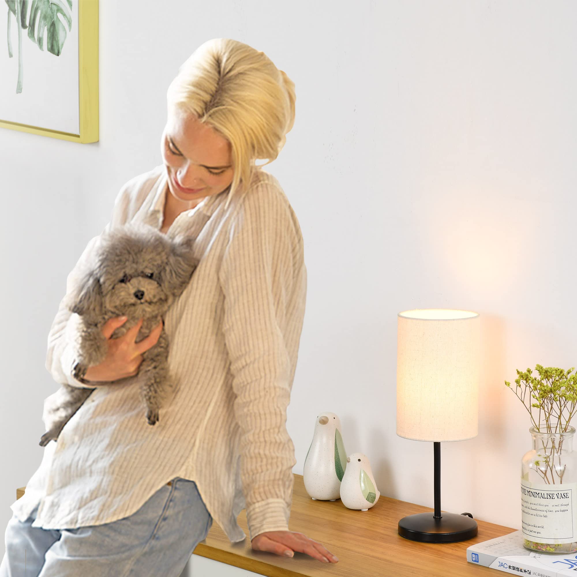 Lampwell Alee Small Table Lamp For Living Room,Set Of 2,Modern Kids Night Table Lamp,Φ4.33×H12.21In,Bulb Excluded,Black