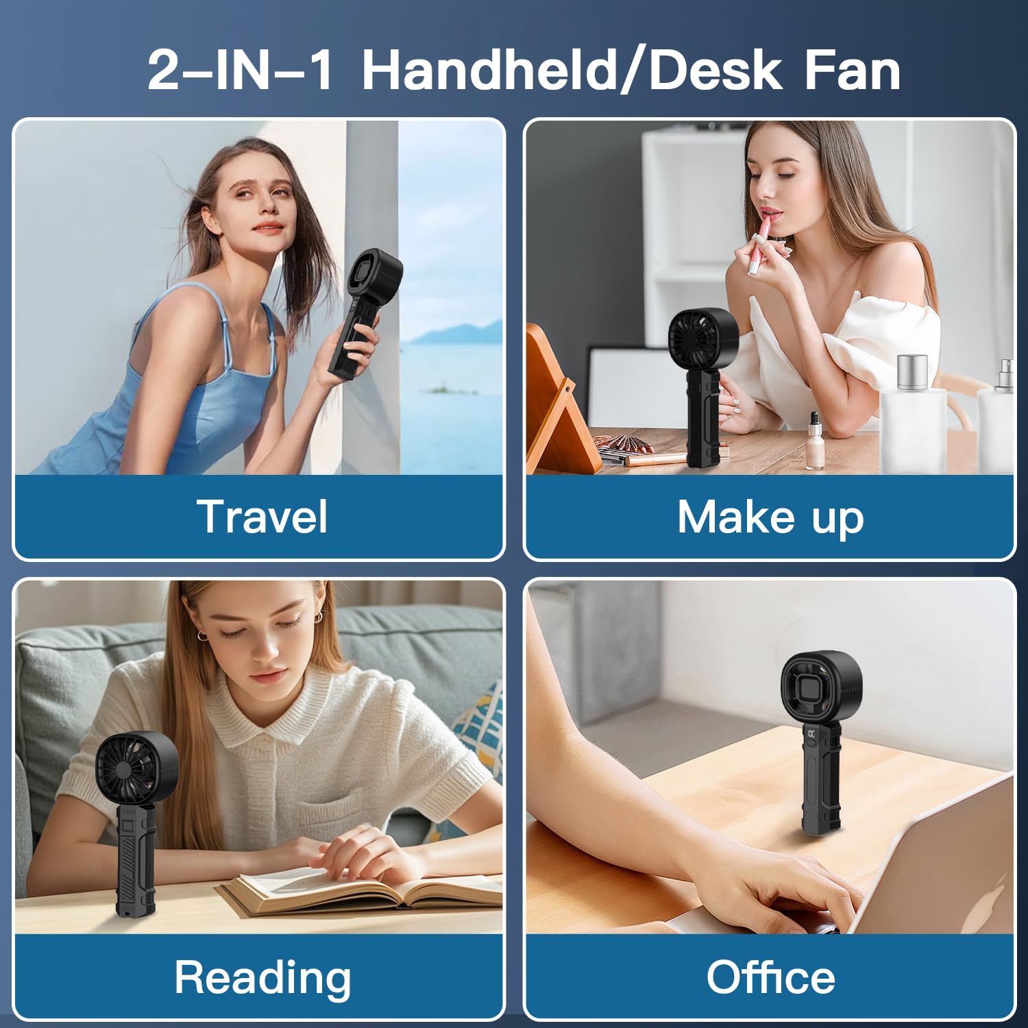 Portable Handheld Fan, Personal Mini Fan With Digital Display, 3 Wind Speeds, 3000Mah Battery Usb