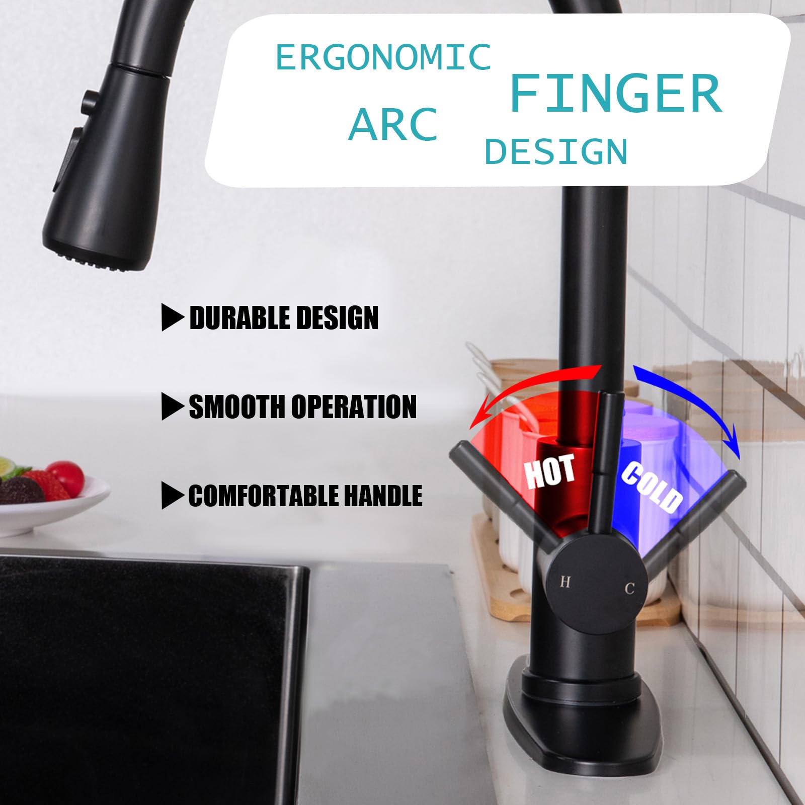 Hotis Home Hotis Black Kitchen Faucet, High Arc Stainless Steel Single Handle Kitchen Faucets With Pull Down Sprayer, Suitable For 1 Or 3 Hole Sinks, Easy Installation For Farmhouse, Rv, Laundry, Bar