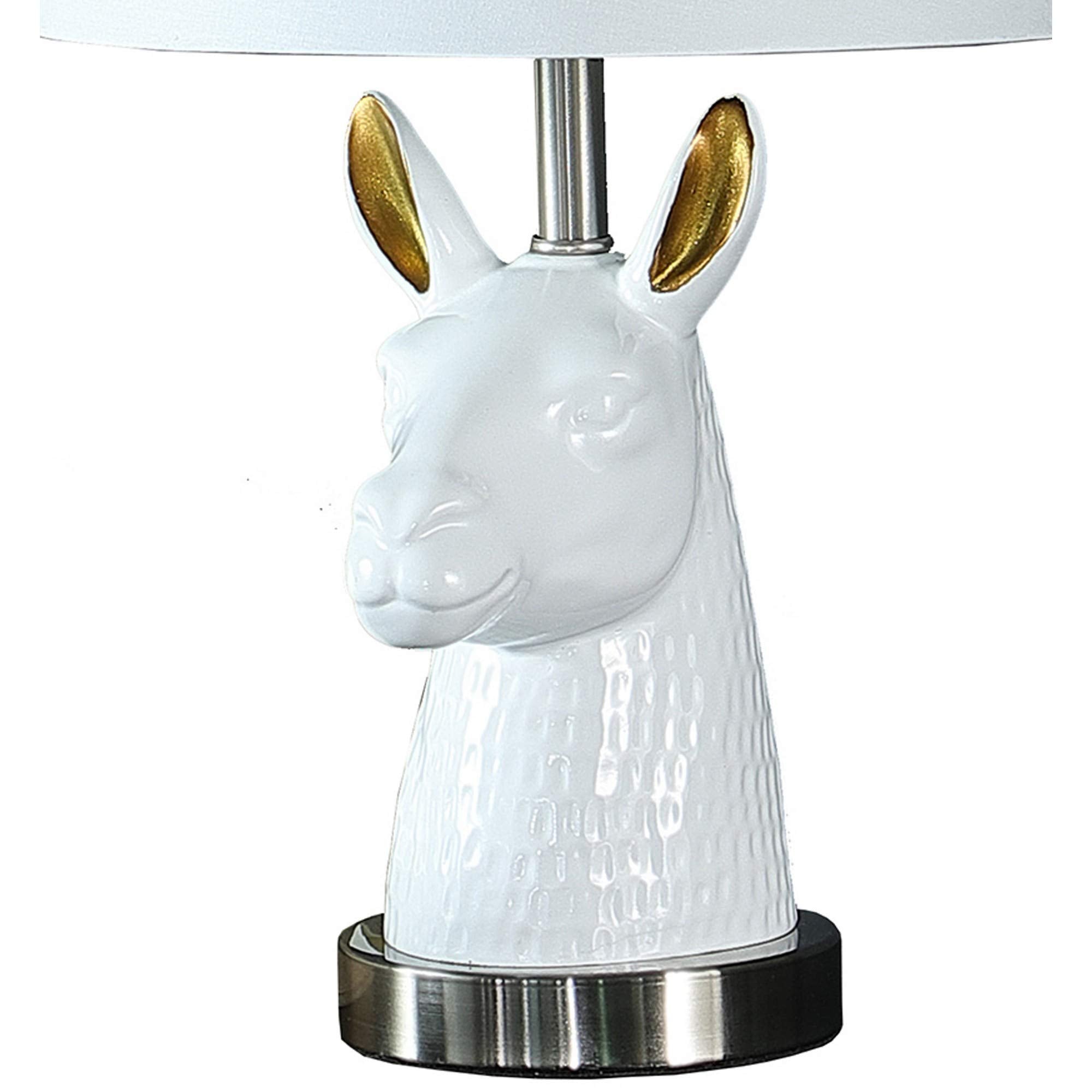 Benzara Benjara Metal Table Lamp With Llama Animal Head, White