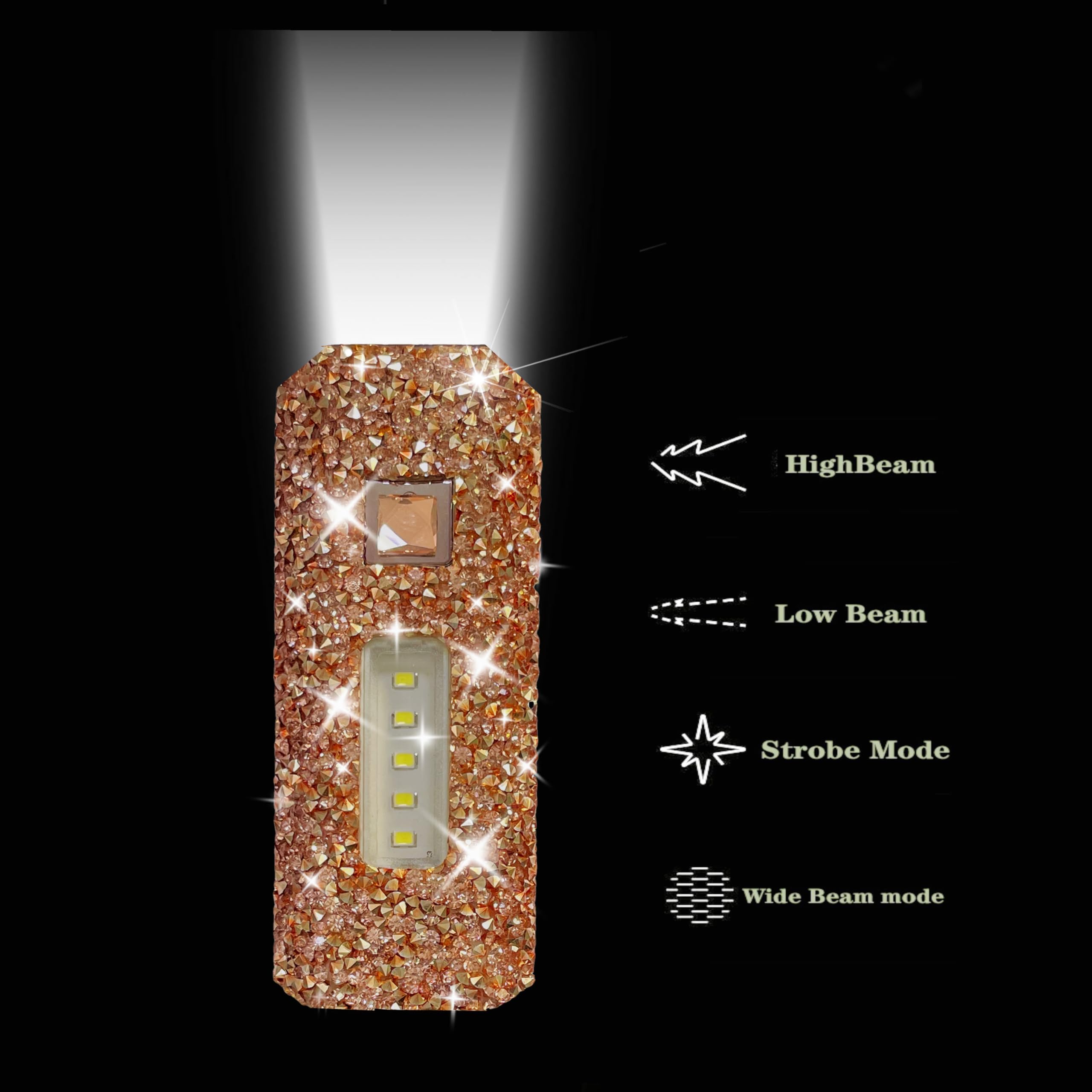 Caizishen Pink Flashlight For Girls Rechargeable Flashlights Bling Diamond Rhinestone Camping Small Flashlight Camping Essentials For Woman