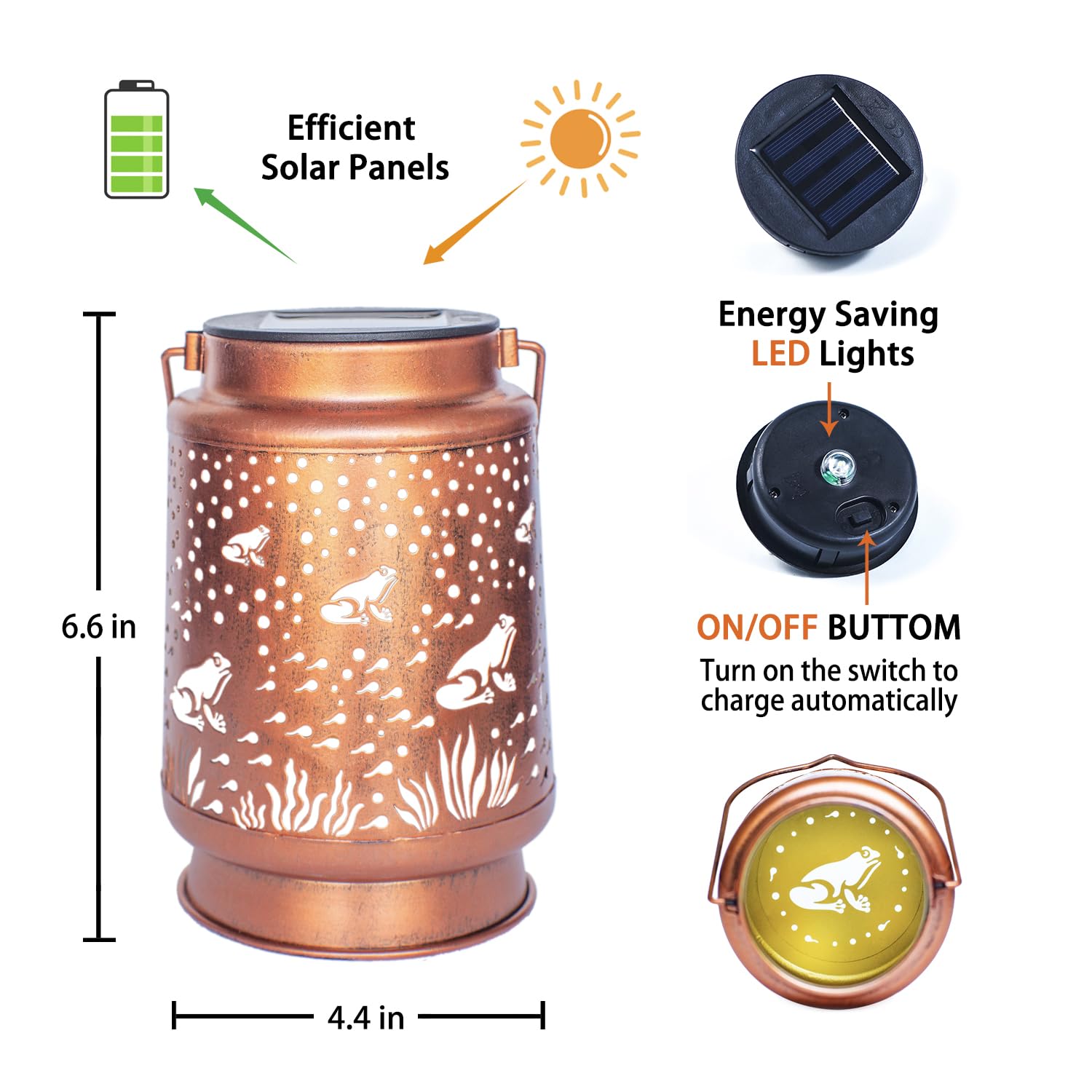 Eztzen Frog Solar Lanterns Outdoor Waterproof Hanging Solar Lights Frog  For Women Men Metal Decorative Led Frog Lanterns For Garden Decor,Yard,Patio,Lawn,Tabletop,Pathway,Landscape