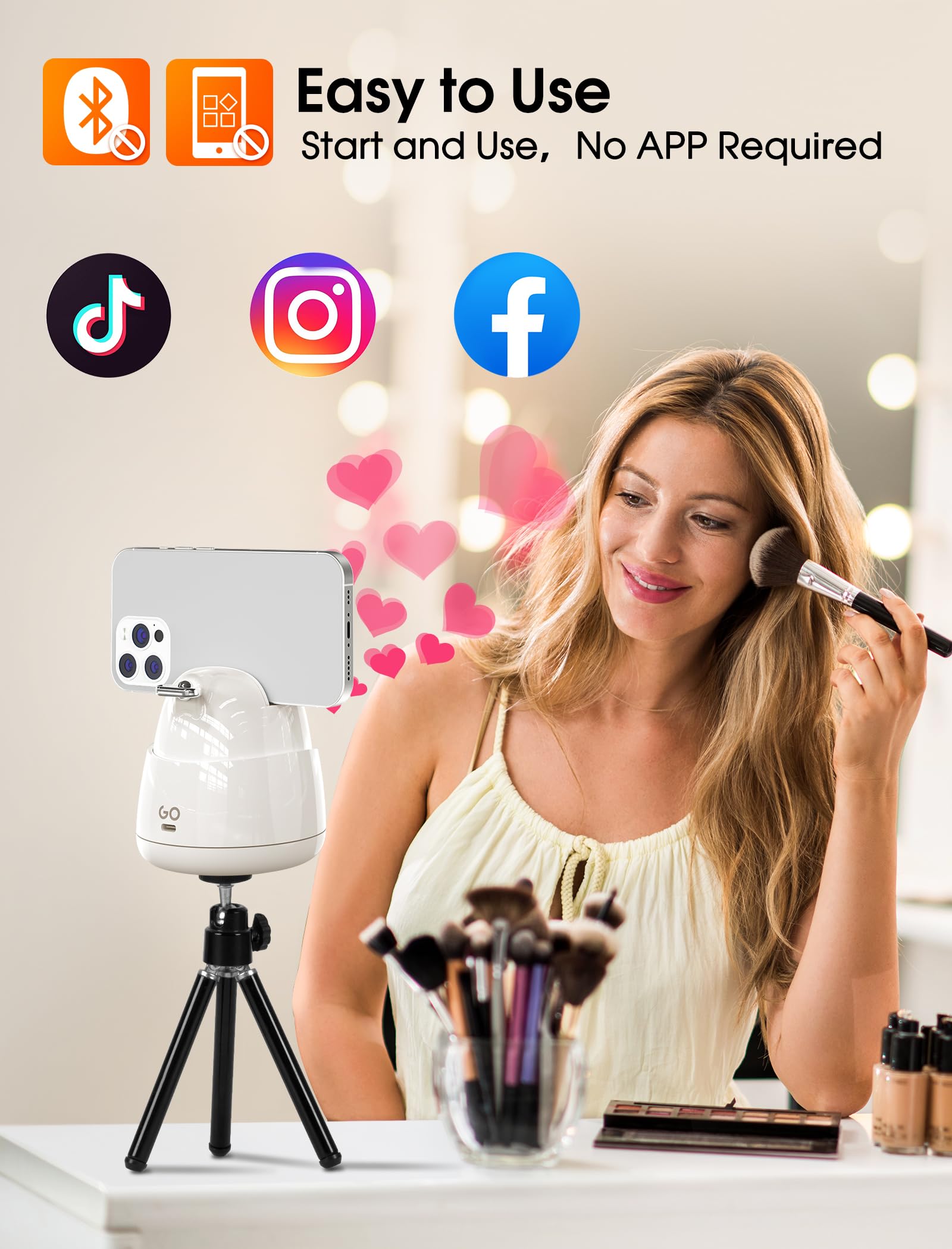 Hohem Go Auto Face Tracking Tripod, 360° And 30° Rotation 2-Axis Ai Auto Tracking Tablet & Phone Holder With Gesture Control For Live Streaming Vlog Video Recording, Rechargeable For 10H Use, No App