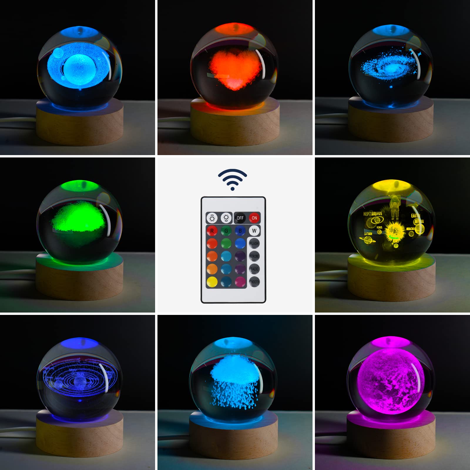 Janarary 3D Galaxy Crystal Ball Night Light For  With Colorful Led Light Base, Color Changing Light With Remote As A Birthday  For Teens Boys And Girls, Galaxy Model