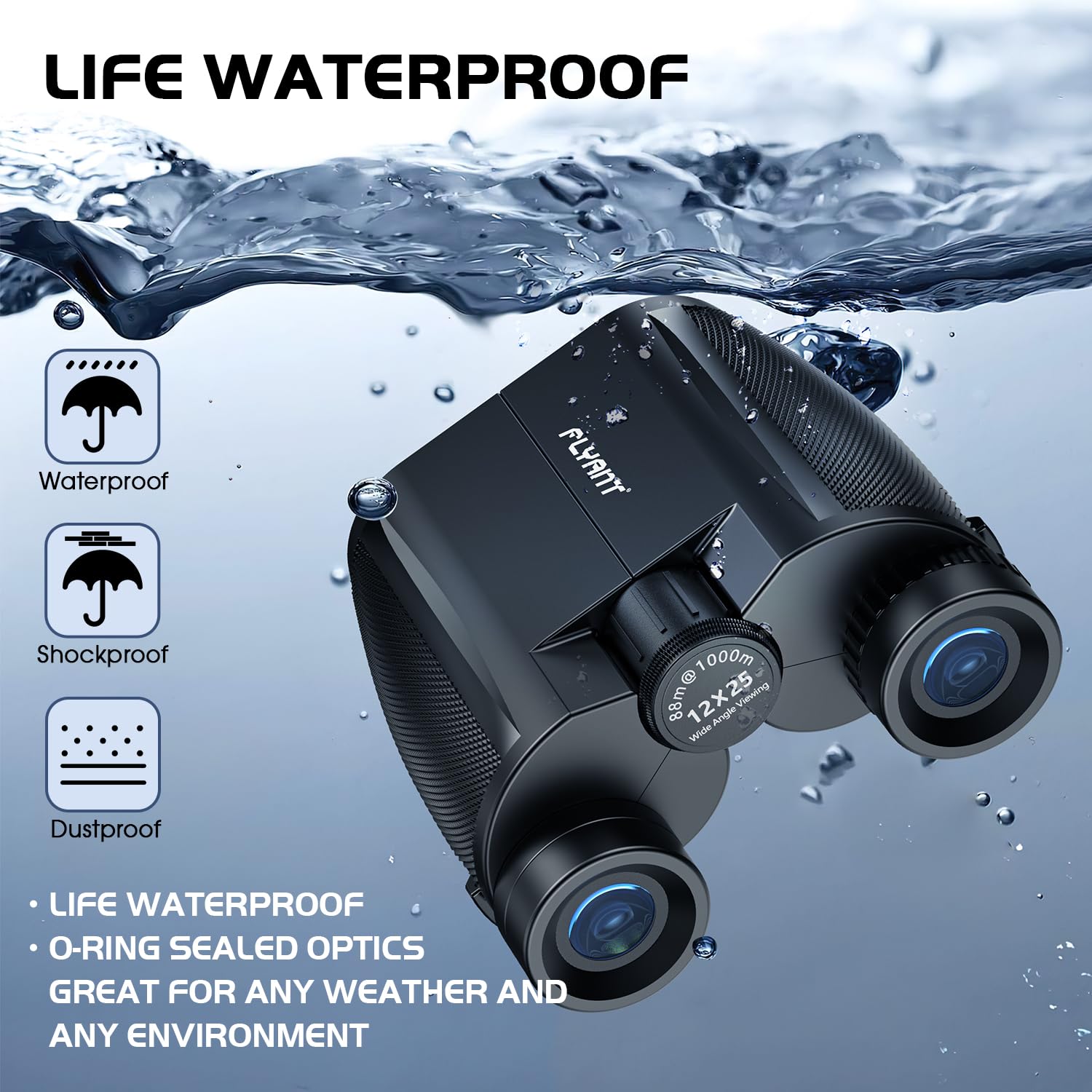 Flyant 12X25 High Powered Binoculars For Adults, Compact Binoculars With Clear Low Light Vision, Waterproof Small Binoculars For Bird Watching, Hunting, Travel, Concerts