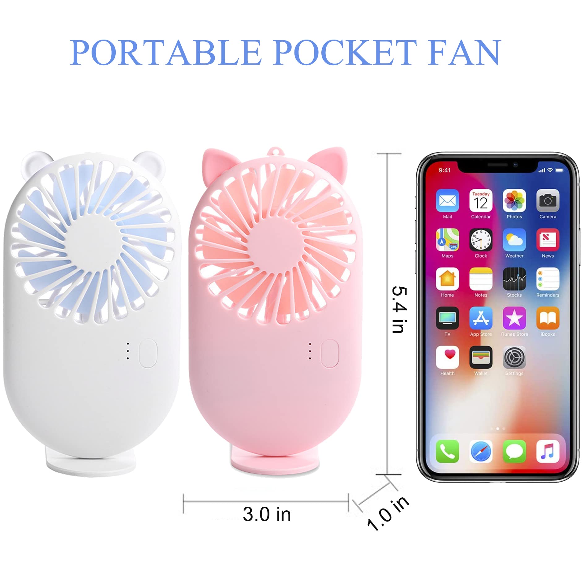 Mini fans with holders, rechargeable via USB, perfect for personal use and cooling on-the-go