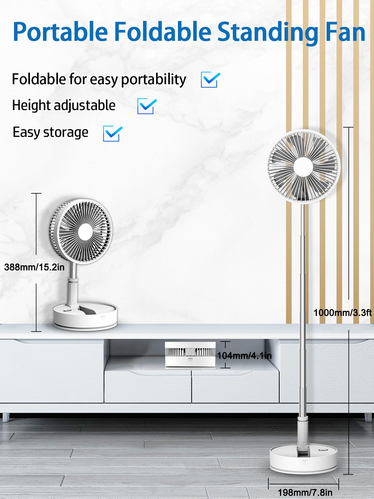 Un Unitedtime Oscillating Fan With Remote Control, 7200Mah Rechargeable Battery Operated Travel