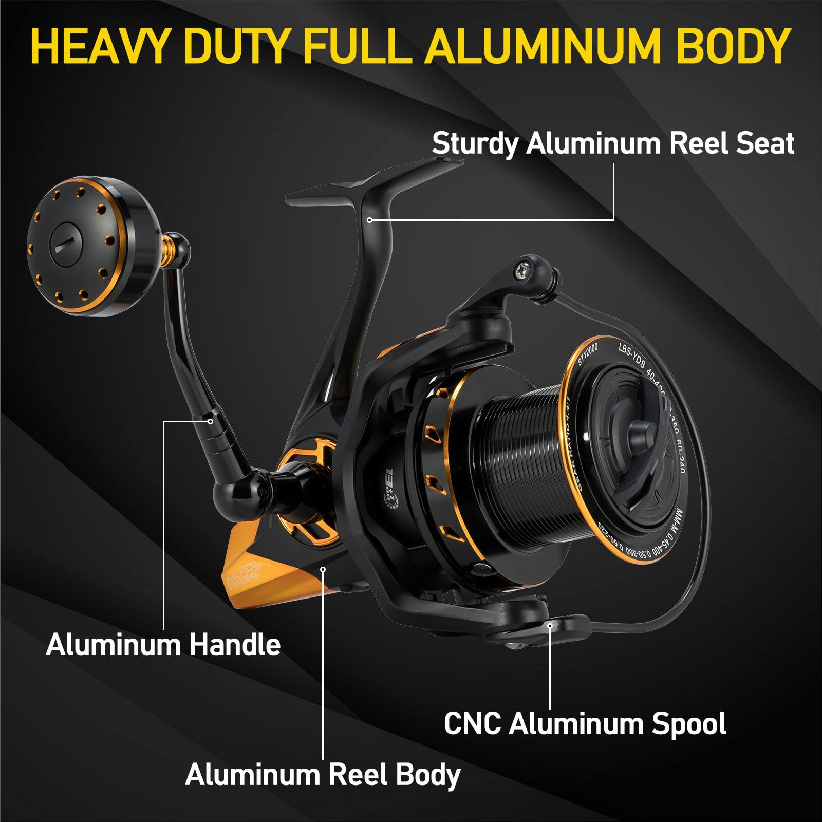 Dr.Fish Saltwater Spinning Reels, Full Metal Surf Fishing Reel, 13 +1 Bb, 52Lb Max Drag Ocean Sea Fishing Reel, Heavy Duty Long Cast Offshore Trolling Reel