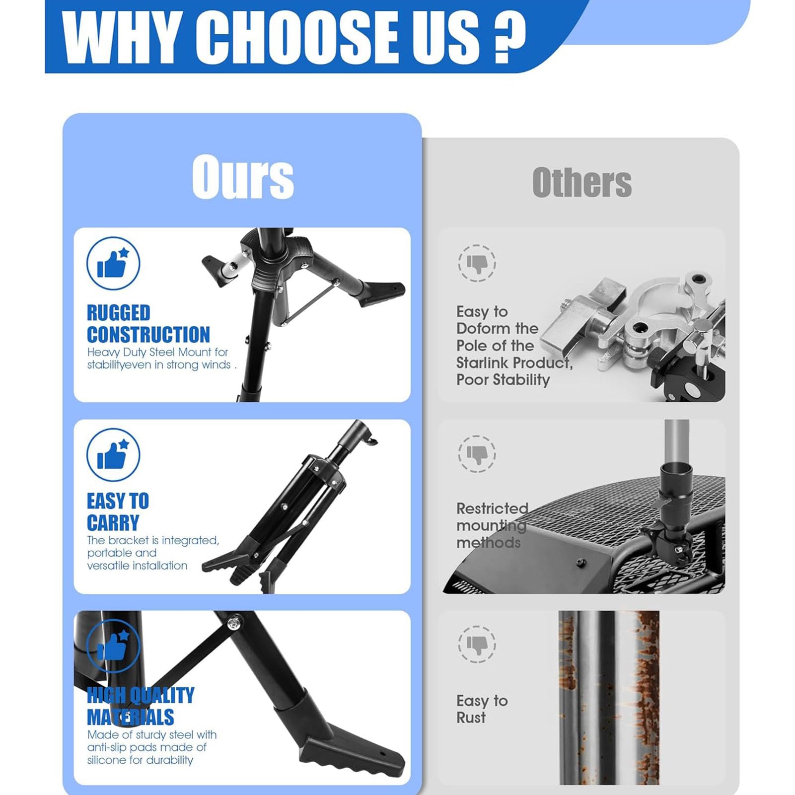 Yunir Foldable Tripod, For V2 V1 Stainless Steel Folding Mounting Stand With Stable Base, Strong Load Bearing Capacity, For Antenna Roof Camping Rv Travel Yacht