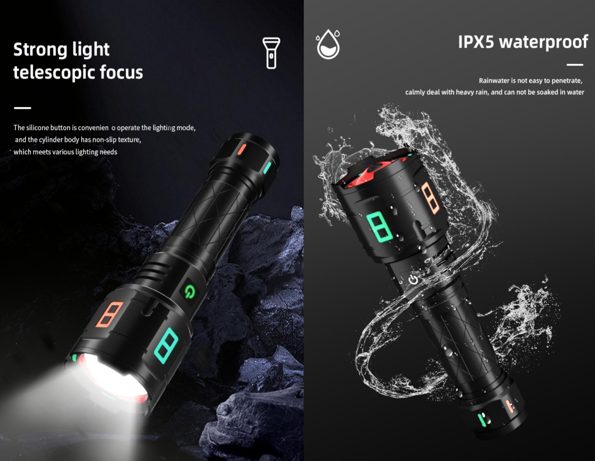 Kindlethefire Rechargeable Military Flashlight, 220,000Lm Powerful Tactical Flashlight, 5000 Mah Led Variable Focus, Up To 50 Hours Of Continuous Use, For Camping Expeditions And Emergencies