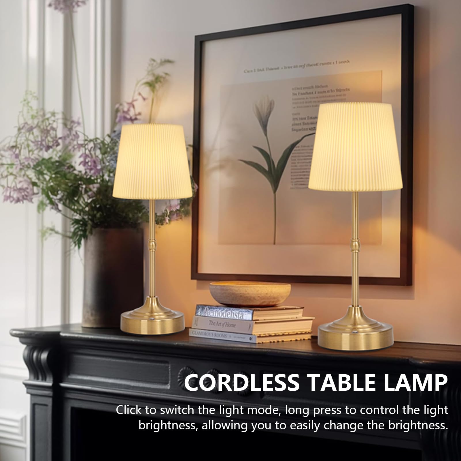 Baishezhuan Cordless Led Table Lamp With Dimmer, Built-In Rechargeable Battery, 3-Level Brightness, Patio Table Lamp, Bedside Night Lamp, Ambient Light For Restaurant, Antique (Gold)