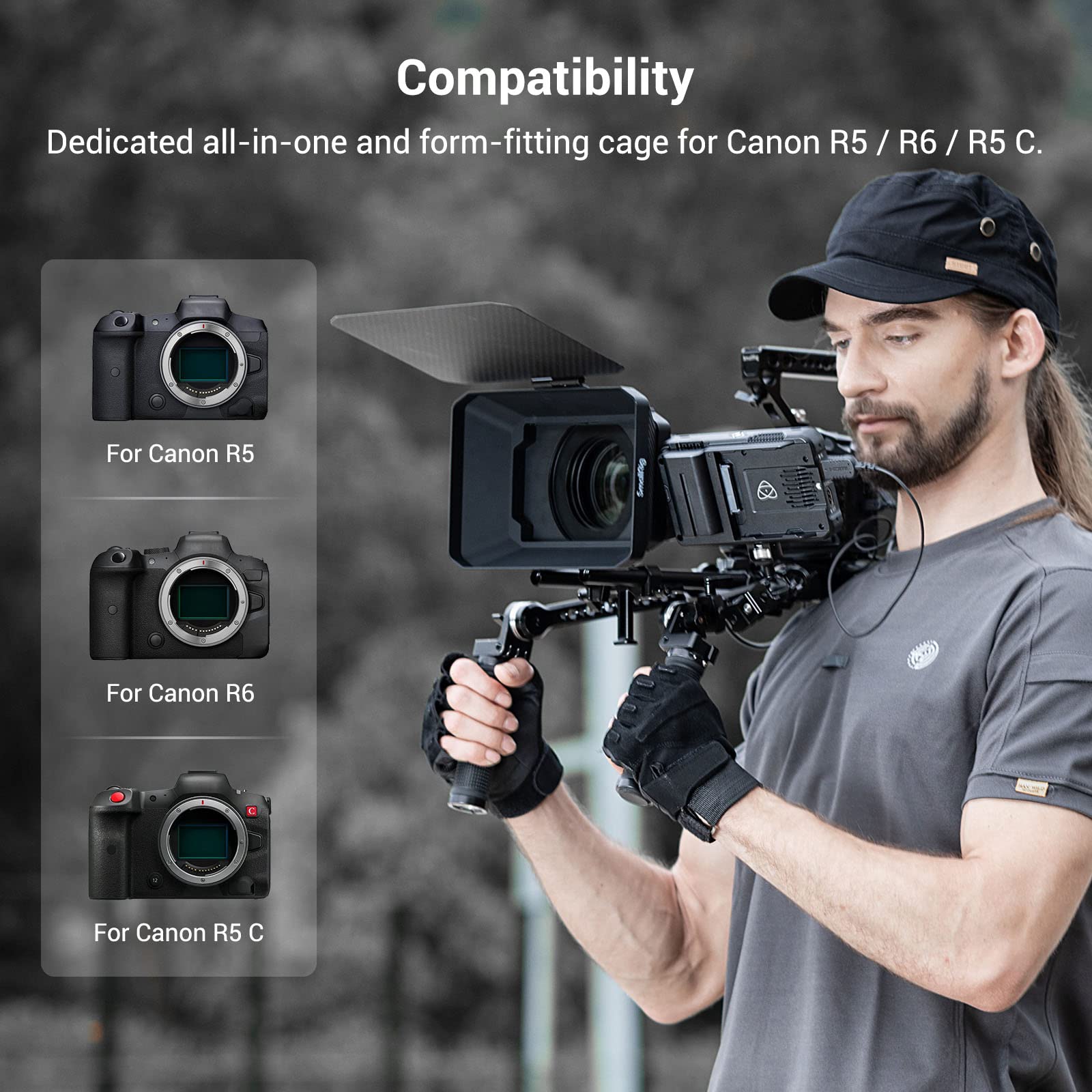 Smallrig R5 / R5 C / R6 Cage For Canon R5 R6 R5 C+Stepless Rotating Side Handle With Trigger Rec & 2 Control Cables For Canon R5 Ii / R5 / R6 / R6 Ii