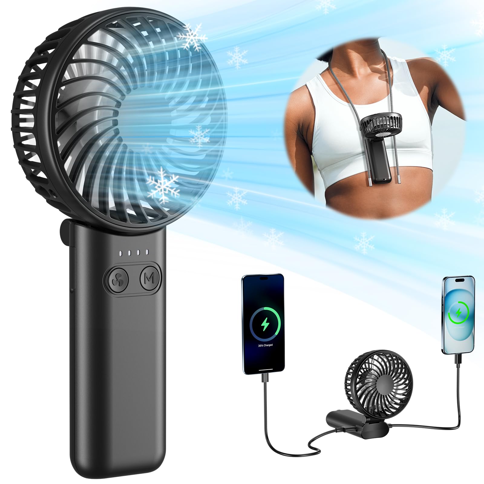 Handfan Handheld Fan, 5 Speeds Strong Airflow Hand Fan [Max 27 Working Hours], 180° Foldable Compact - Koospark