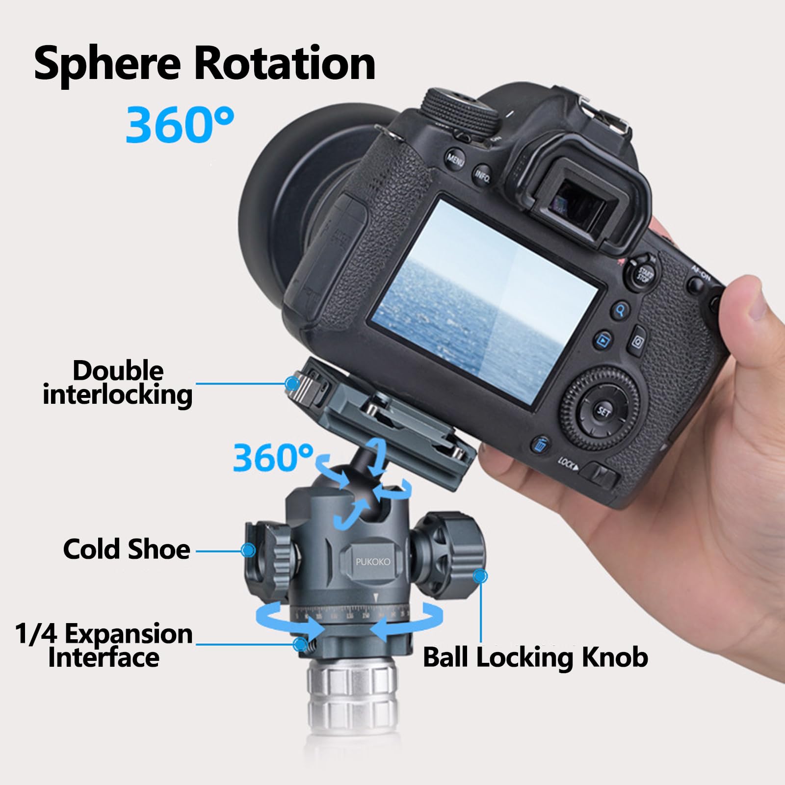 Pukoko Camera Tripod Stand For Phone And Camera With 360° Ball Head Quick-Release Arca-Swiss Mount System For Dslr Camera Camcorder,Phone Max Load 17Lb