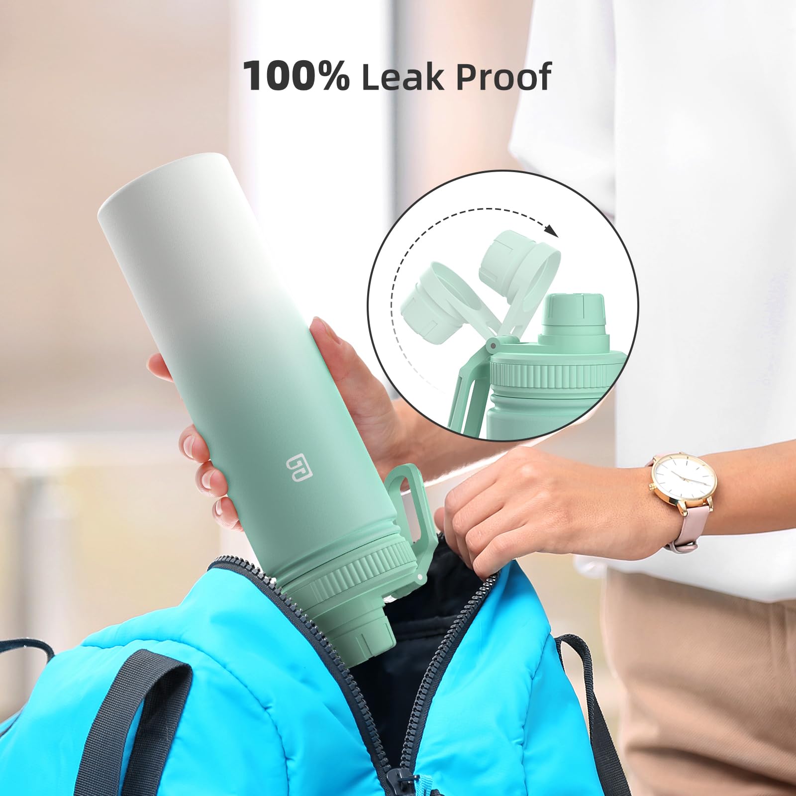 Insulated Water Bottle With Spout Lid, Reusable Stainless Steel Water Bottles With Handle