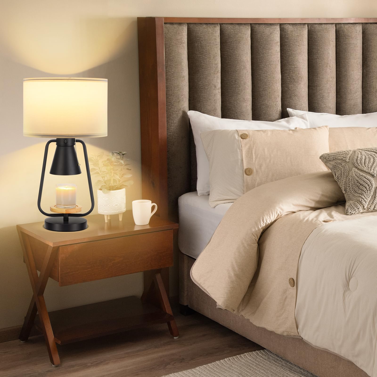 Hzacye Table Lamp With Candle Warmer Function, 21 Inch, Black, 2 Independent Switches, E26 & Gu10 Bulb Included, Table Lamp For Night Stand Bedroom Living Room Bed Side