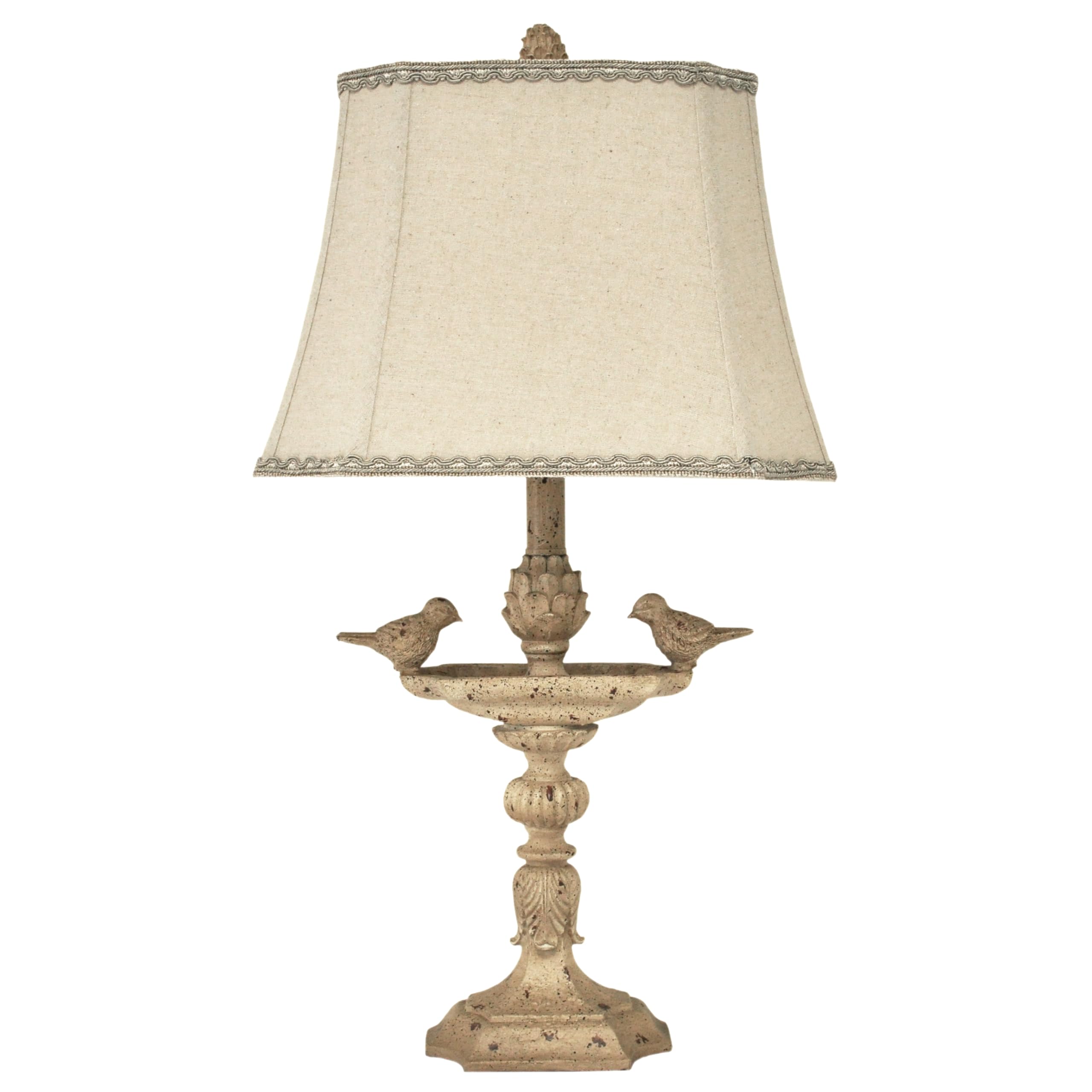 Melloway 26" French Style Bird-Inspired Table Lamp With Linen Fabric Shade & Lace Trimming