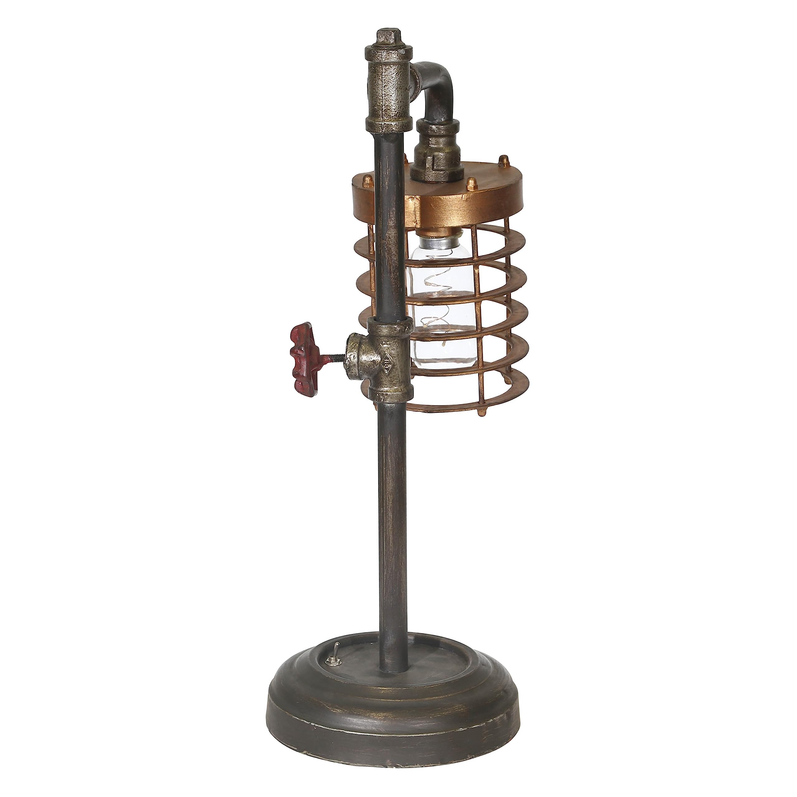 Sagebrook Home Industrial Table Lamp Vintage Metal Cage Design, Rustic Brown & Gold Finish Desk Light For Home, Office, Bedroom, Living Room, 11X6X18"