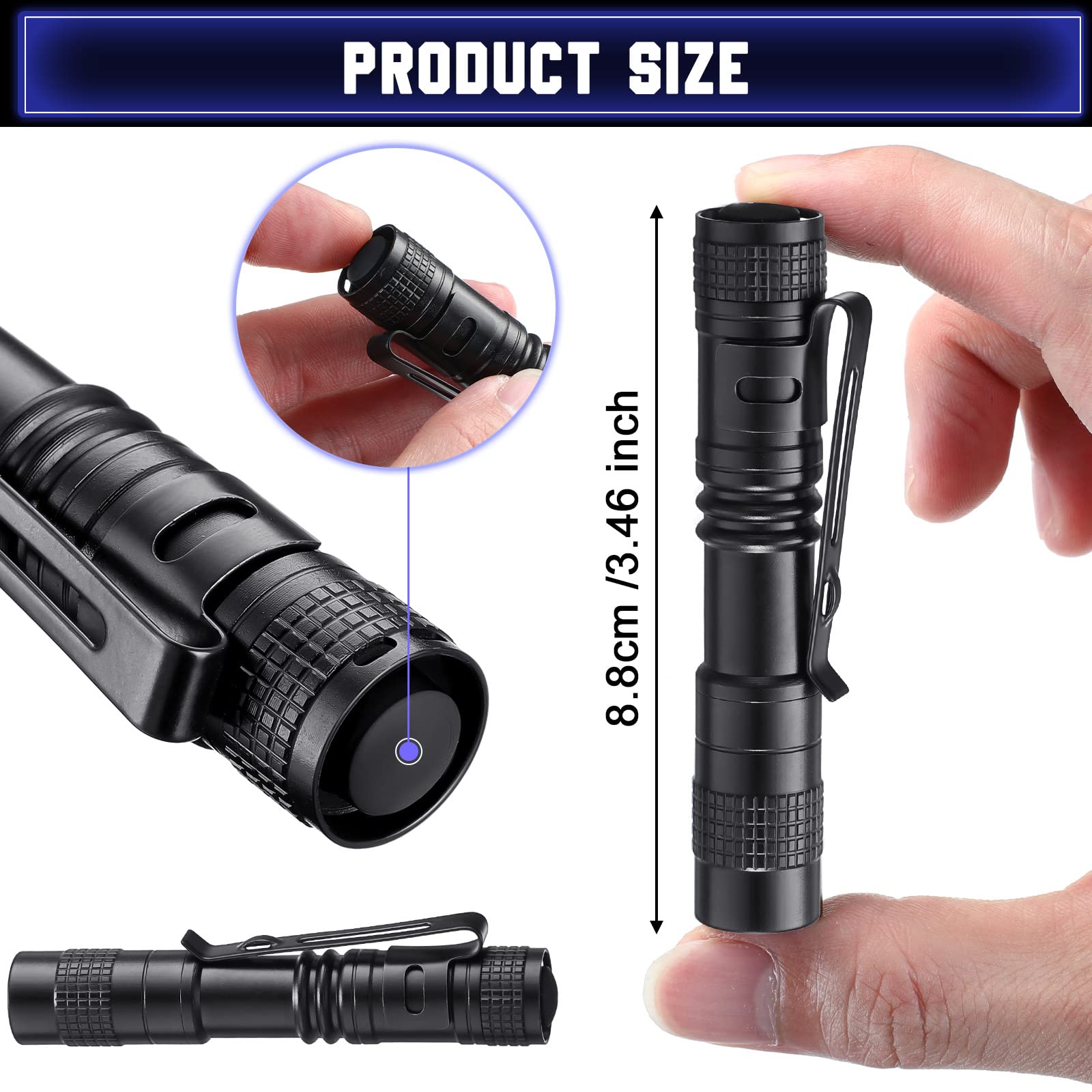 Zhehao 30 Pcs Mini Led Flashlight Bright Aluminum Penlight Flashlights With Clip Small Water Resistant Pocket Flash Light For Night Reading Emergency Hurricane(White Light, 3.5 Inch)