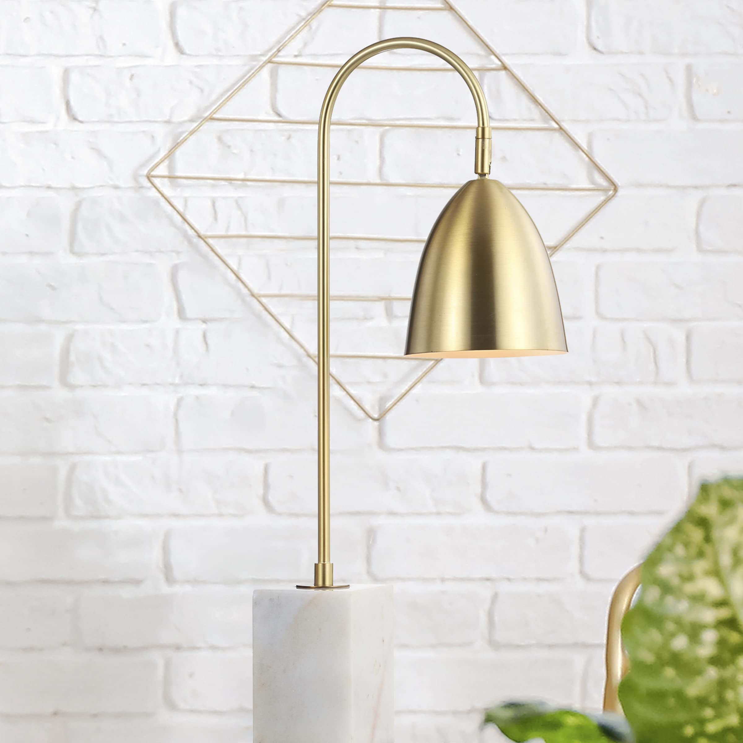 Jonathan Y Jyl1092A Ana 26" Gold Arched Metal With Marble Base Led Table Lamp Classic Glam Bedside Desk Nightstand Lamp For Bedroom Living Room Office College Bookcase, Brass Gold/White