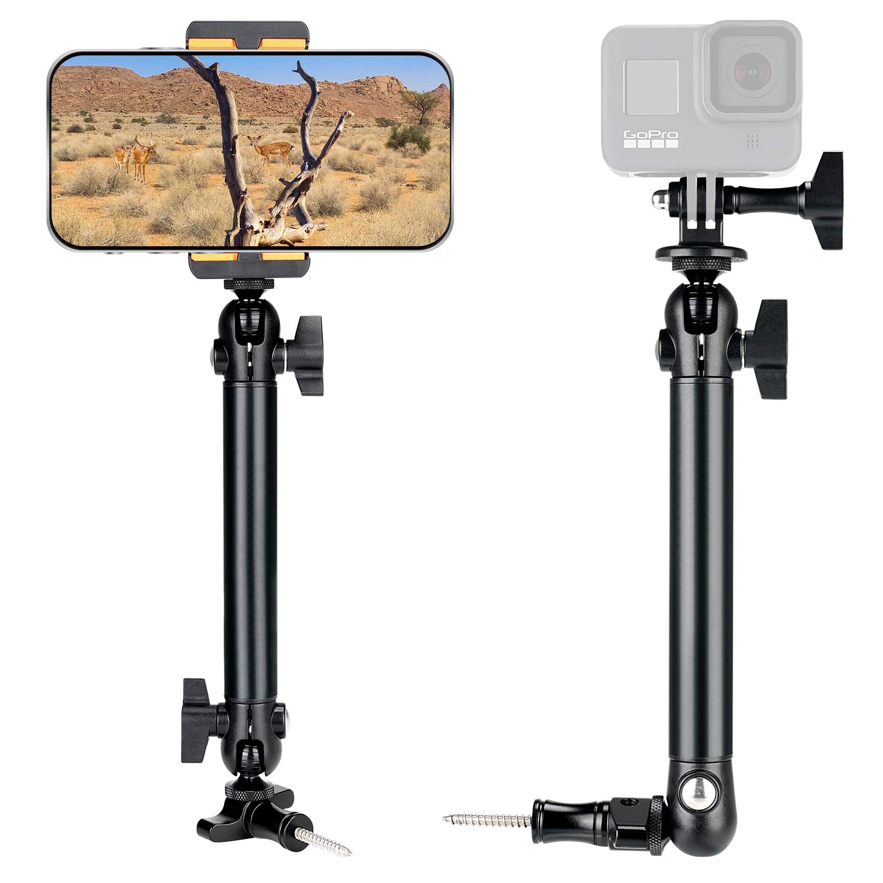 Fantaseal 2-Ball-Head Adjustable Outdoor Phone Trail Action Camera Hunting Video Recording Vlogging Time Lapse Mount Serurety Camera Mounting Gear For Iphone Samsung Gopro Insta360 Akaso Blink Arlo