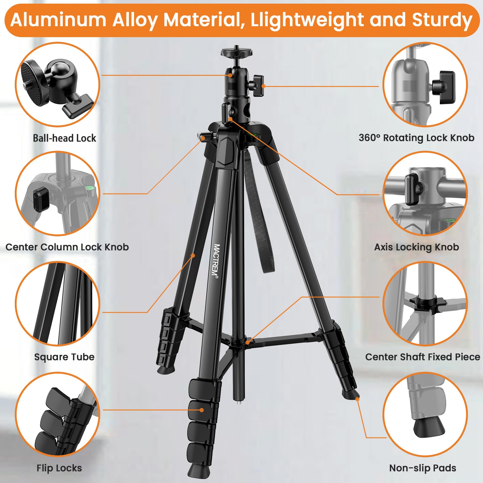 Mactrem Phone Tripod With Selfie Stick, 70" Horizontal Overhead Tripod For Iphone Ipad, Camera Tripod Stand With Wireless Remote For Video Recording/Selfies/Live Stream/Vlogging