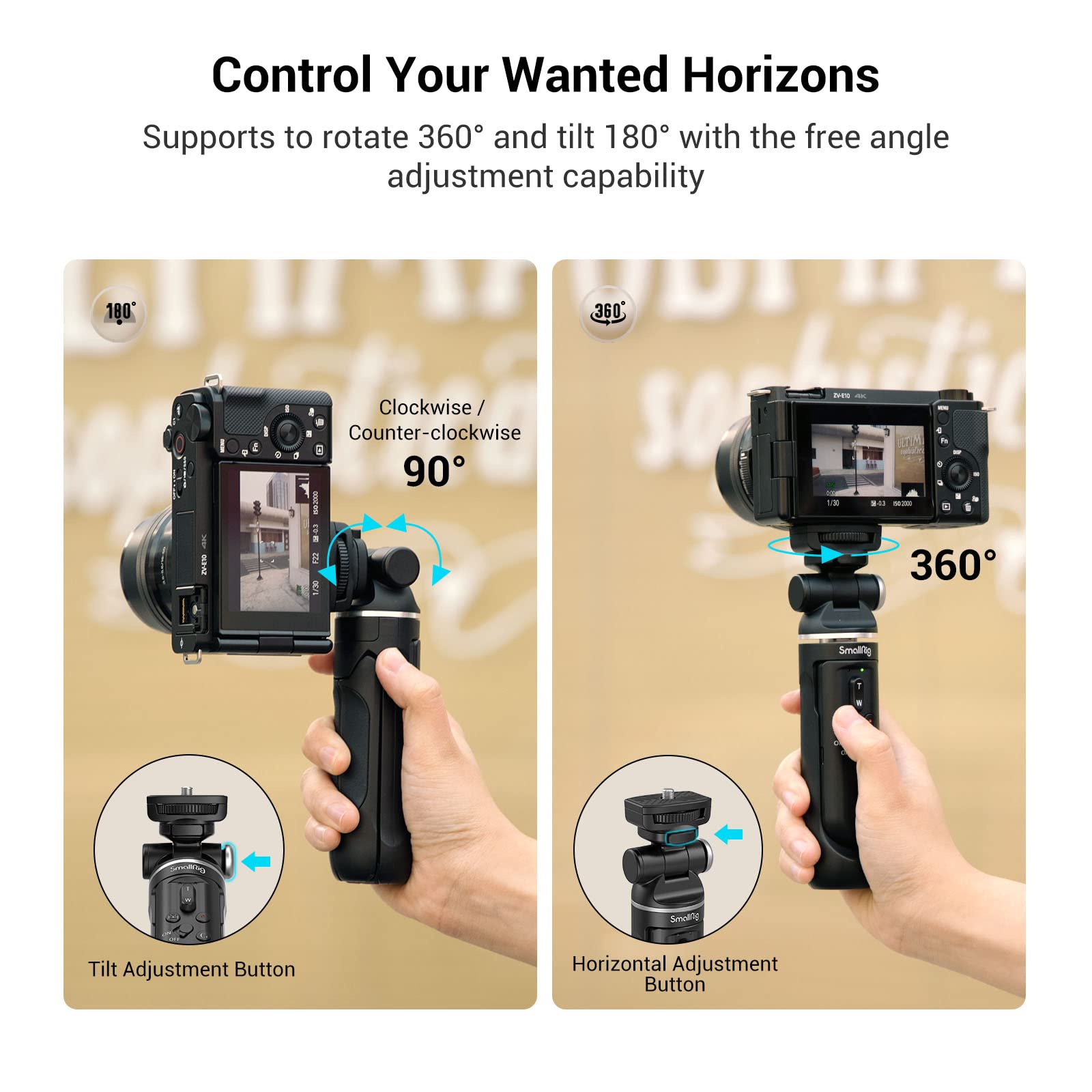 Smallrig Sr-Rg1 Extendable Remote Wireless Camera Shooting Grip, Vlog Tripod Selfie Stick For Sony A6700, Zv-E10, Zv-E1, Zv-1 Ii, Rx100 Vii, A6600, A6400, For Canon M50, G7X, Photo/Video/Zoom - 3326