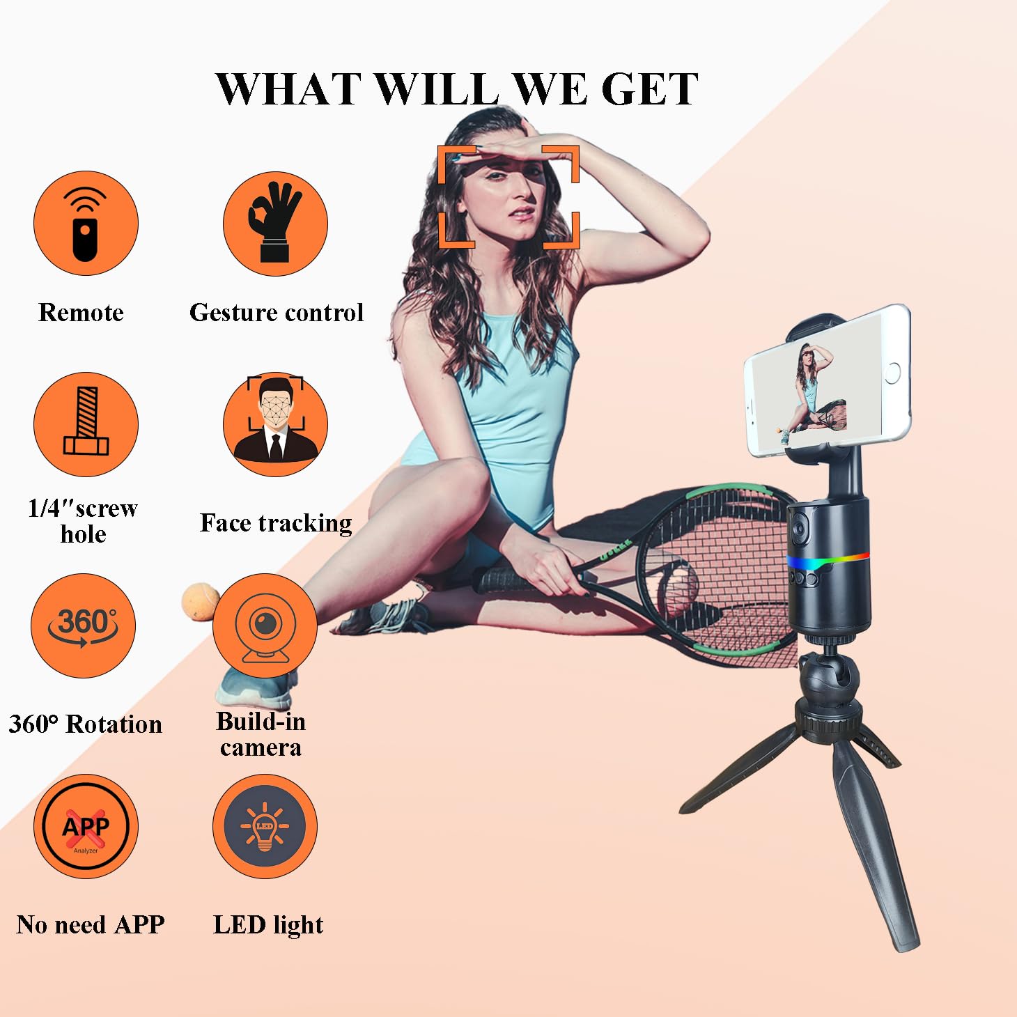 Ziqintech Auto Face Tracking Tripod 360 Rotation With Stand,Vlogging Kit For Iphone Andriod Phone, Smart Following Phone Holder, Noneedapp Gesture Recognition W/Remote