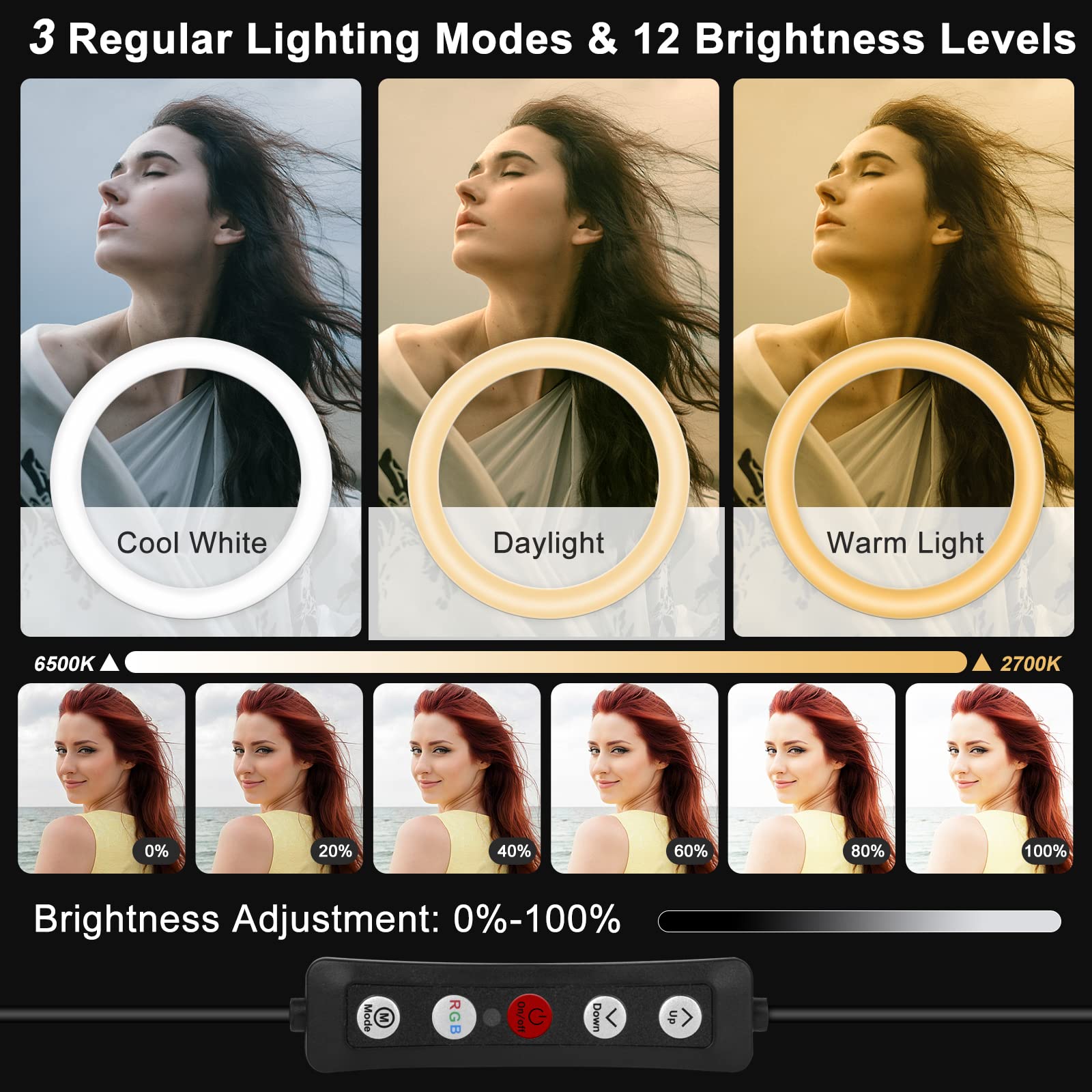 Herrfilk 12" Selfie Ring Light With 75" Tripod Stand & 2 Phone Holder, Led Camera Ringlight With 48 Rgb Colors Modes & Musical Rhythm Mode And 12 Brightness Dimmable For Tiktok/Makeup/Photography/Vlog