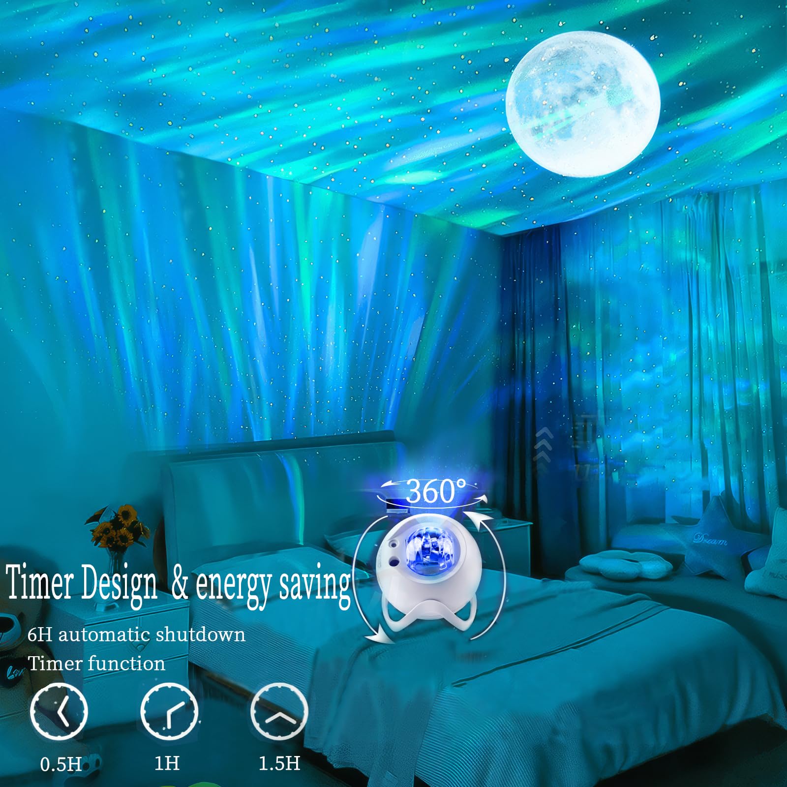 Joytey Aurora Northern Lights Galaxy Projector: White Noise Led Stars Sky Moon Lights For Bedroom Bluetooth Remote Timer Multi Colors, Mood Lighting Room Decor, 60+ Light Effects