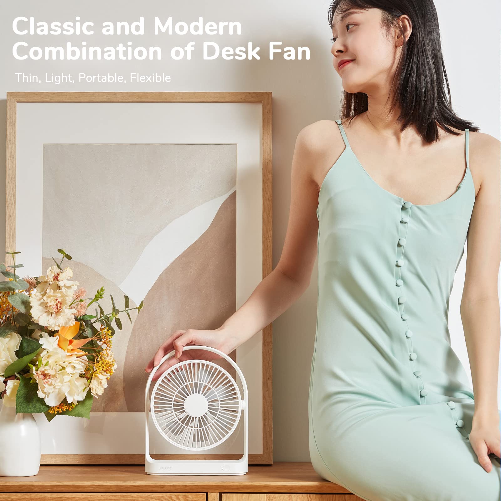 Jisulife Desk Fan, Small Portable Battery Operated Desktop And 4000Mah Usb Rechargeable Electric Tab
