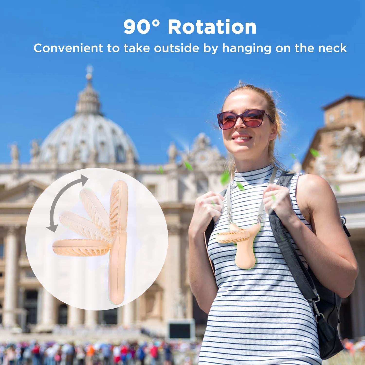 Outxe Necklace Fan Personal Fan 3000Mah Wearable Fan Mini Handheld Fan 90° Rotation Portable