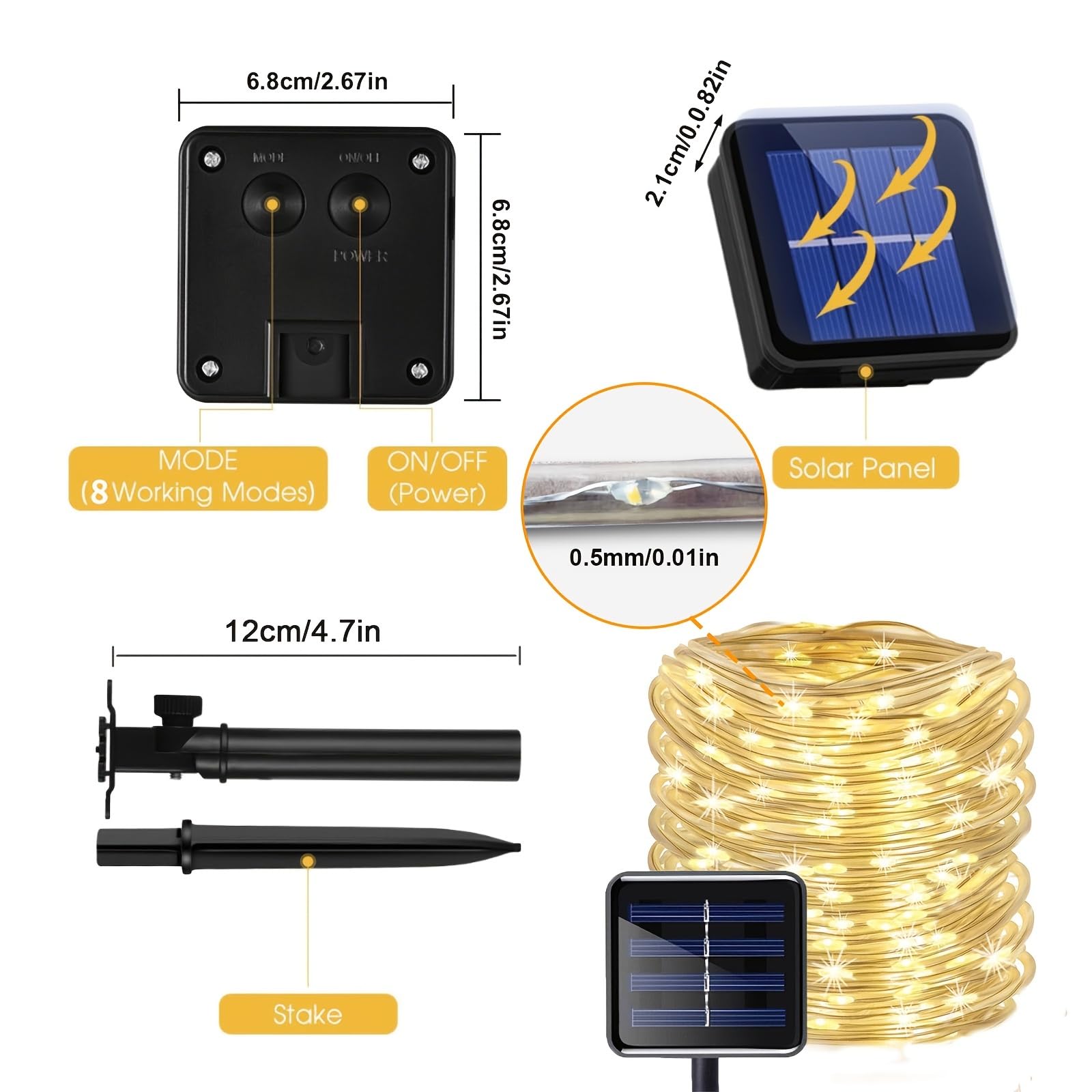 Igni 72Ft Solar 200 Led Rope Lights, Ip65 Waterproof Solar Powered Fairy Lights 8 Mode Led Lights, Christmas For Garden Yard Party Christmas Holiday Tree Decoration (Cold White)