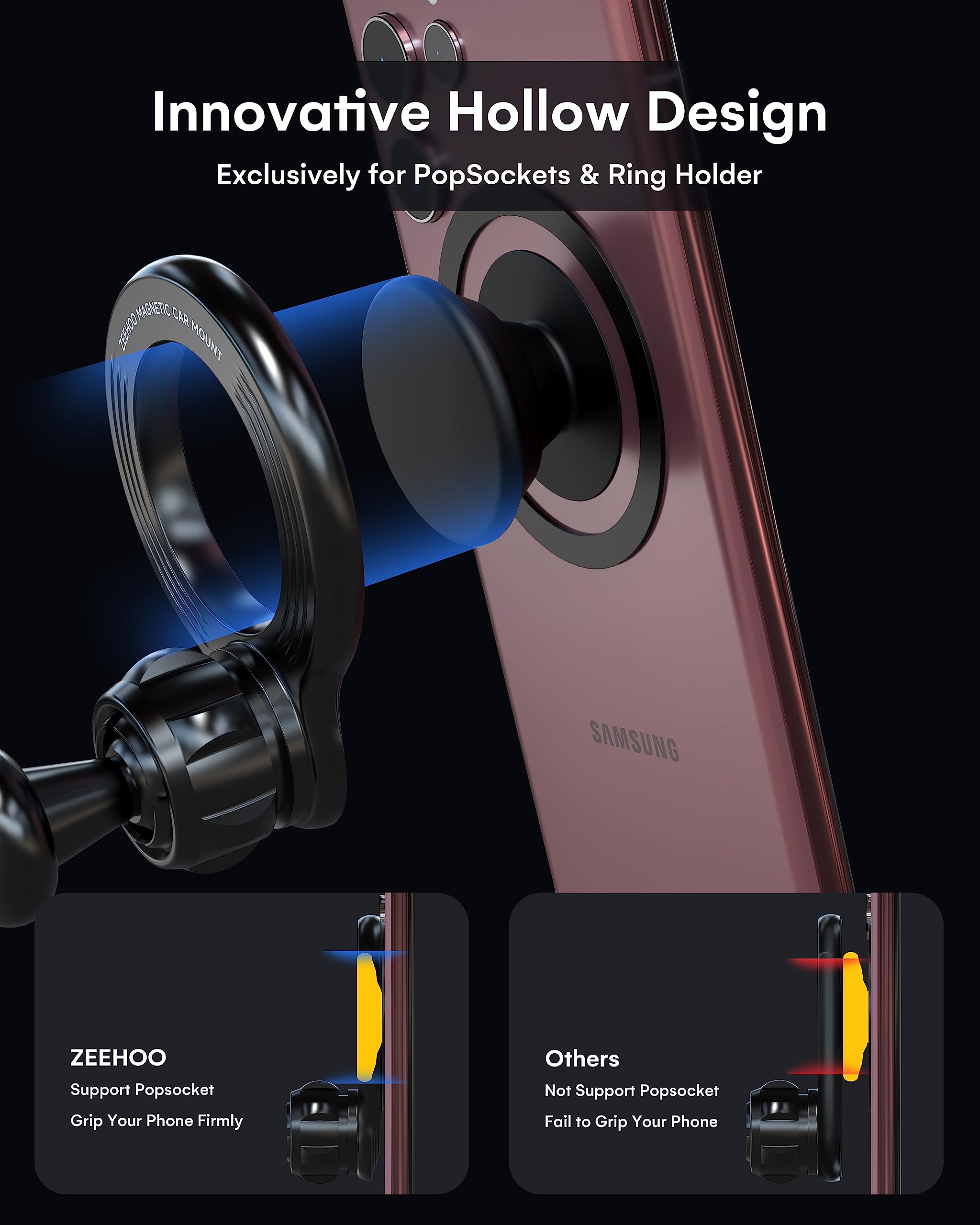 Zeehoo Compatible With Magsafe Car Mount, Magnetic Phone Holder For Car [12 Strongest Magnets], Magnetic Car Vent Phone Mount [Non-Blocking&360 Rotation] For Iphone 15 14 13 12 Pro Max Mini