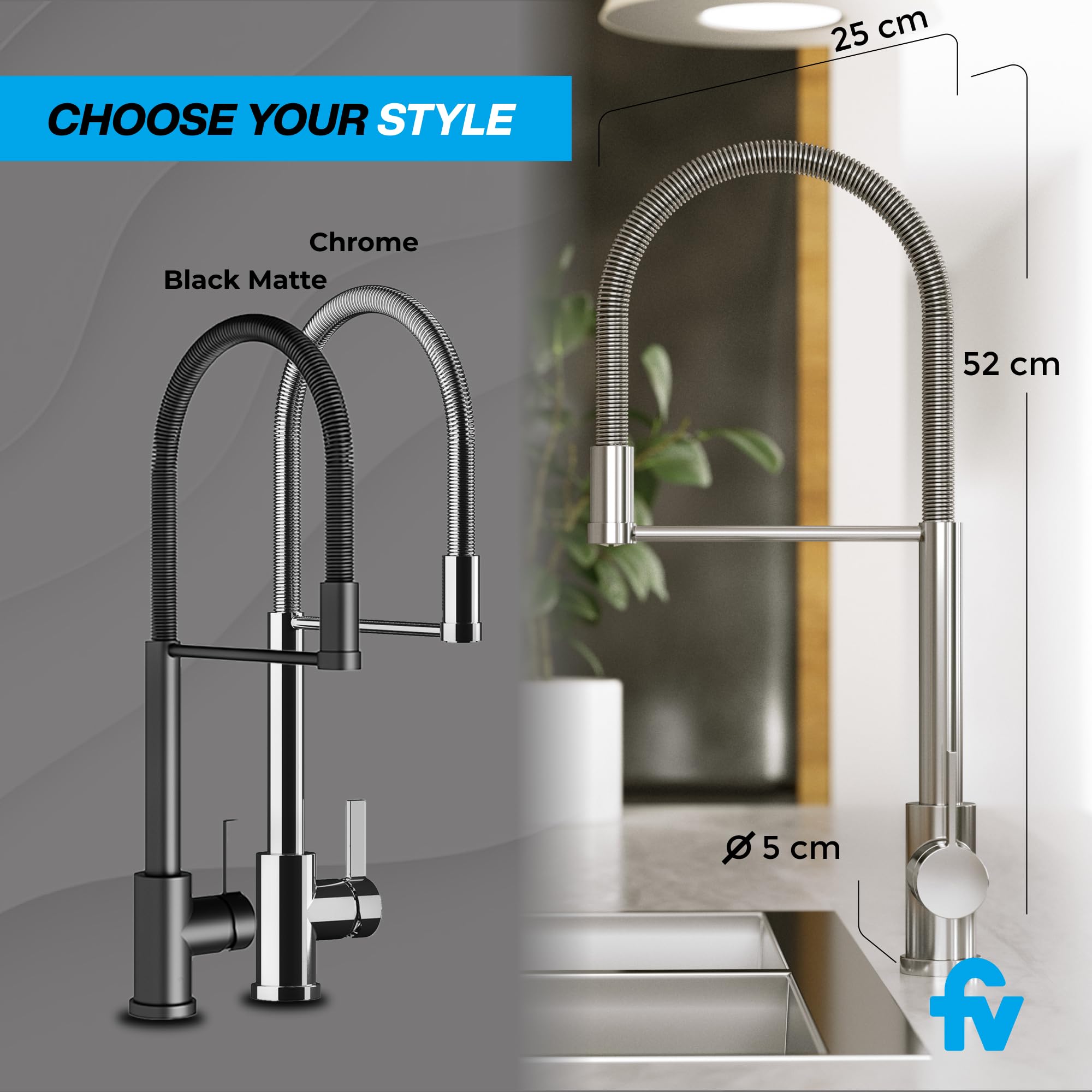 Fv Coihue Kitchen Faucet By – Modern Style Grass Material Faucet For Farmhouse And Kitchen Sinks, Durable Design With 5-Year  (Chrome)