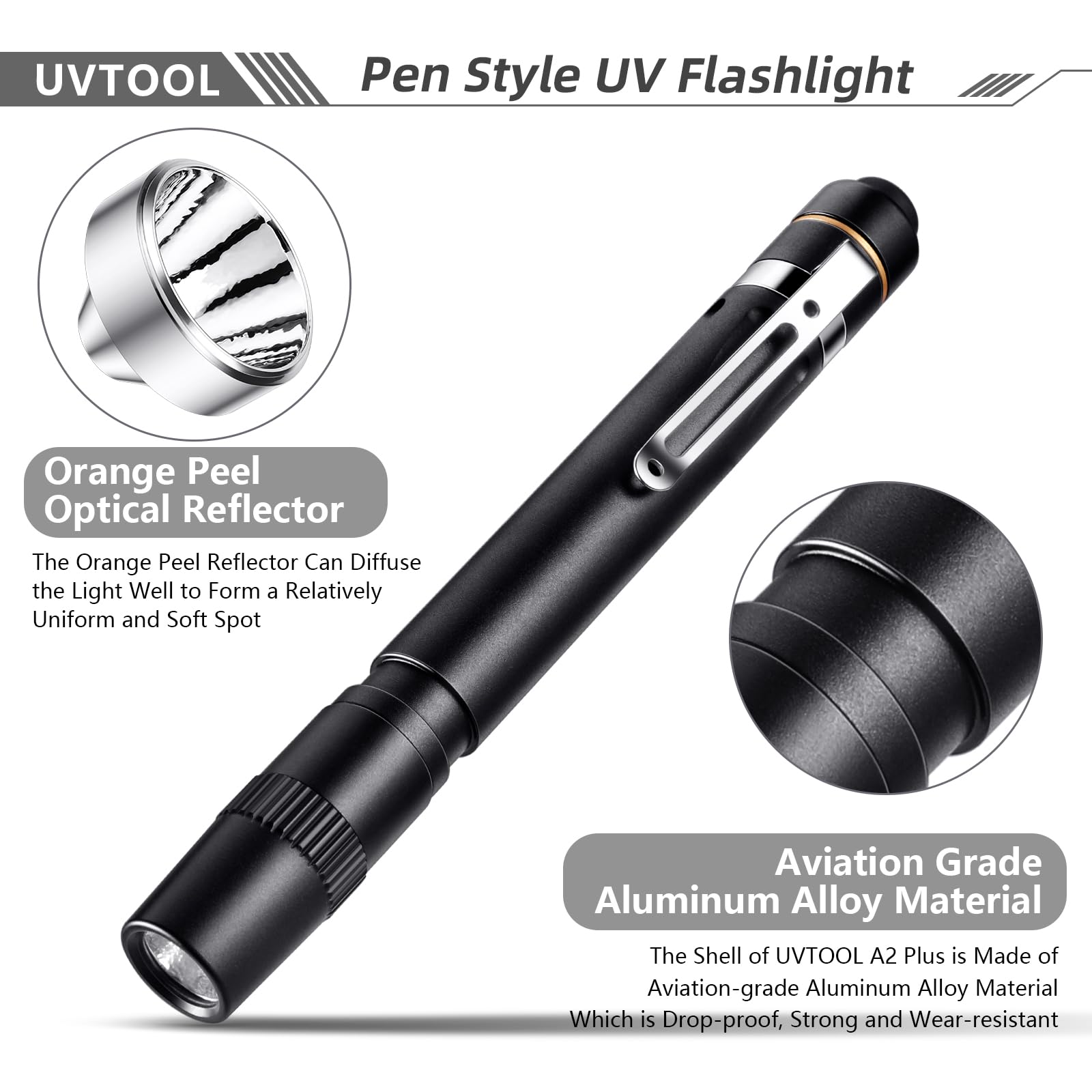 Uvtool A2D Pen Blacklight 365Nm Uv Flashlight With Pen High Power Output, Pure Beam For Uv Glue Curing Light, Rock And Mineral Fluorescent Glowing, Pet Urine Detector Light, Ac Leak Detector