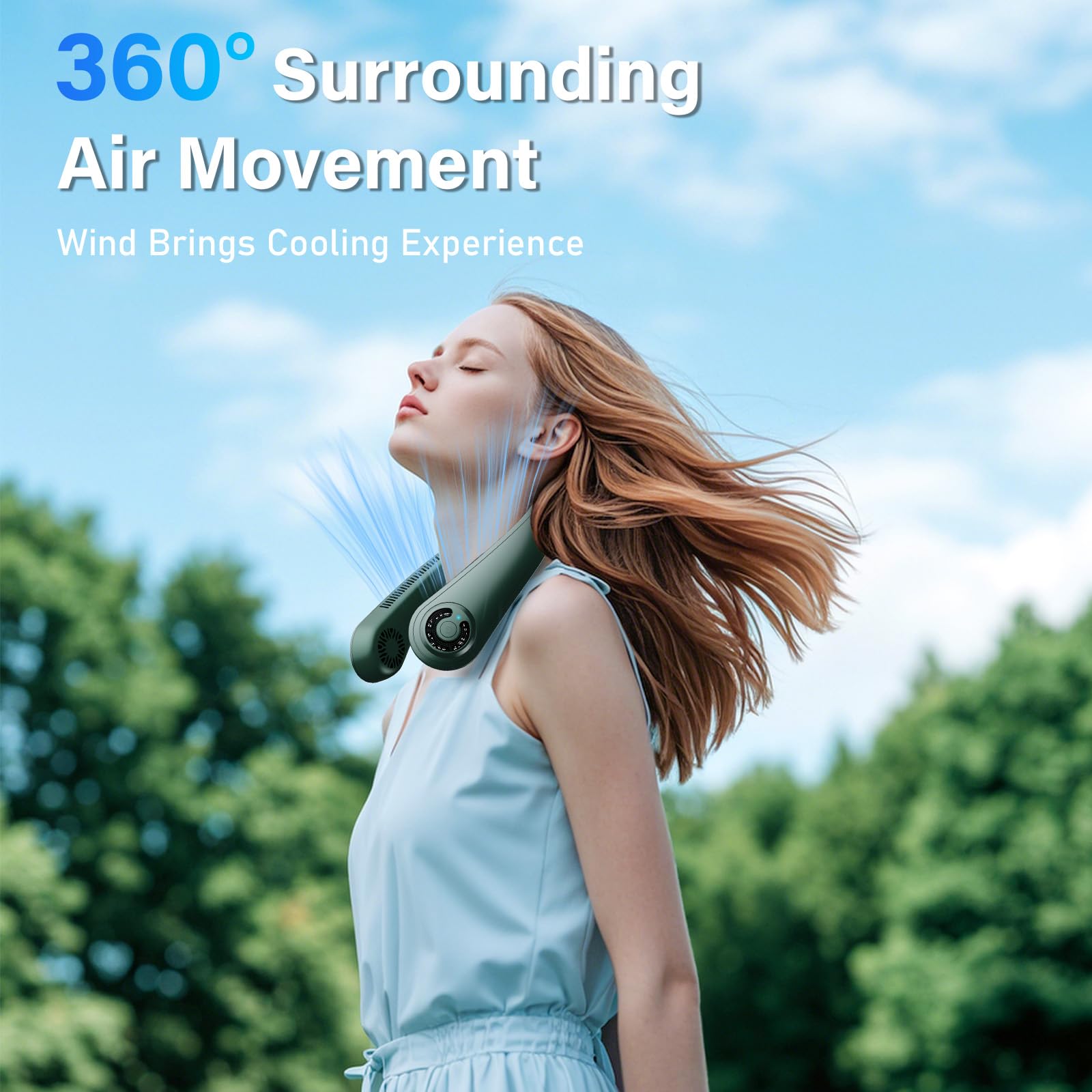 Neck Fan - Portable Neck Fan With Neck Support, 5 Speeds, All Around Airflow, Hand-Free Bladeless