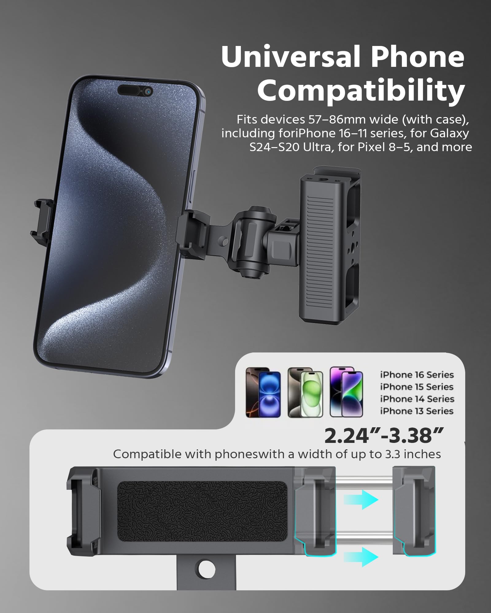 Rozoer Phone Clip Rig Stabilizer For Smartphone, Lightweight Handheld Vlogging Rig With 360° Rotation, Grip & Cold Shoe Mounts Compatible With Most Smartphones (For Arri-Standard)