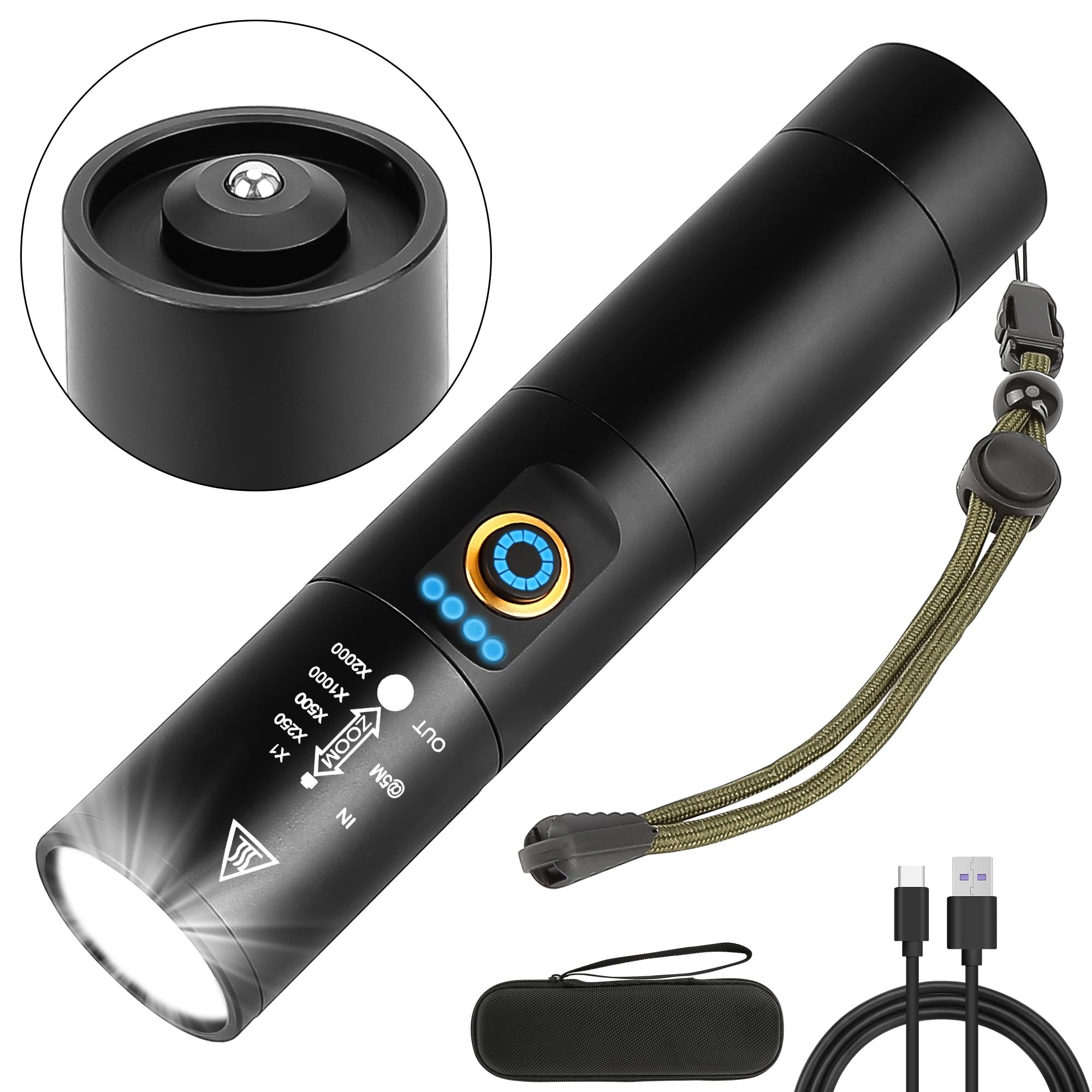 Sparkleing Rechargeable Flashlights High Lumens, 2000 Lumen Super Bright Flashlight, 5 Modes Handheld Powerful Usb C Emergency Led Flash Lights Battery Powered For Night Walking Camping Car Outdoor Hiking Home