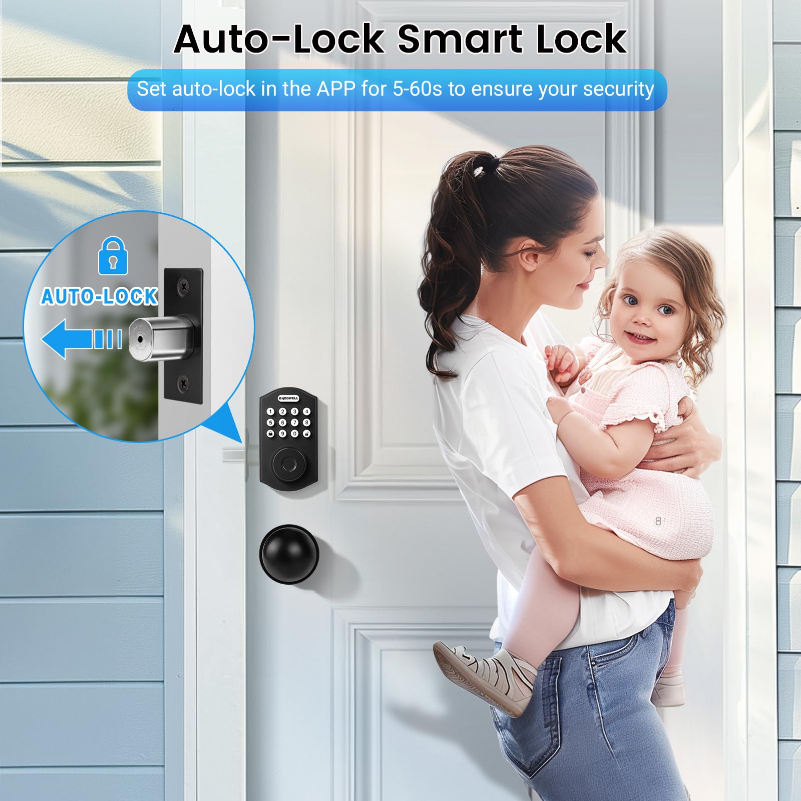 Knobwell Electronic Keypad Deadbolt With Door Knob, Keyless Entry Door Lock With Handle, Smart Lock For Front Door, App Control Keypad Biometric Electronic Digital Door Lock