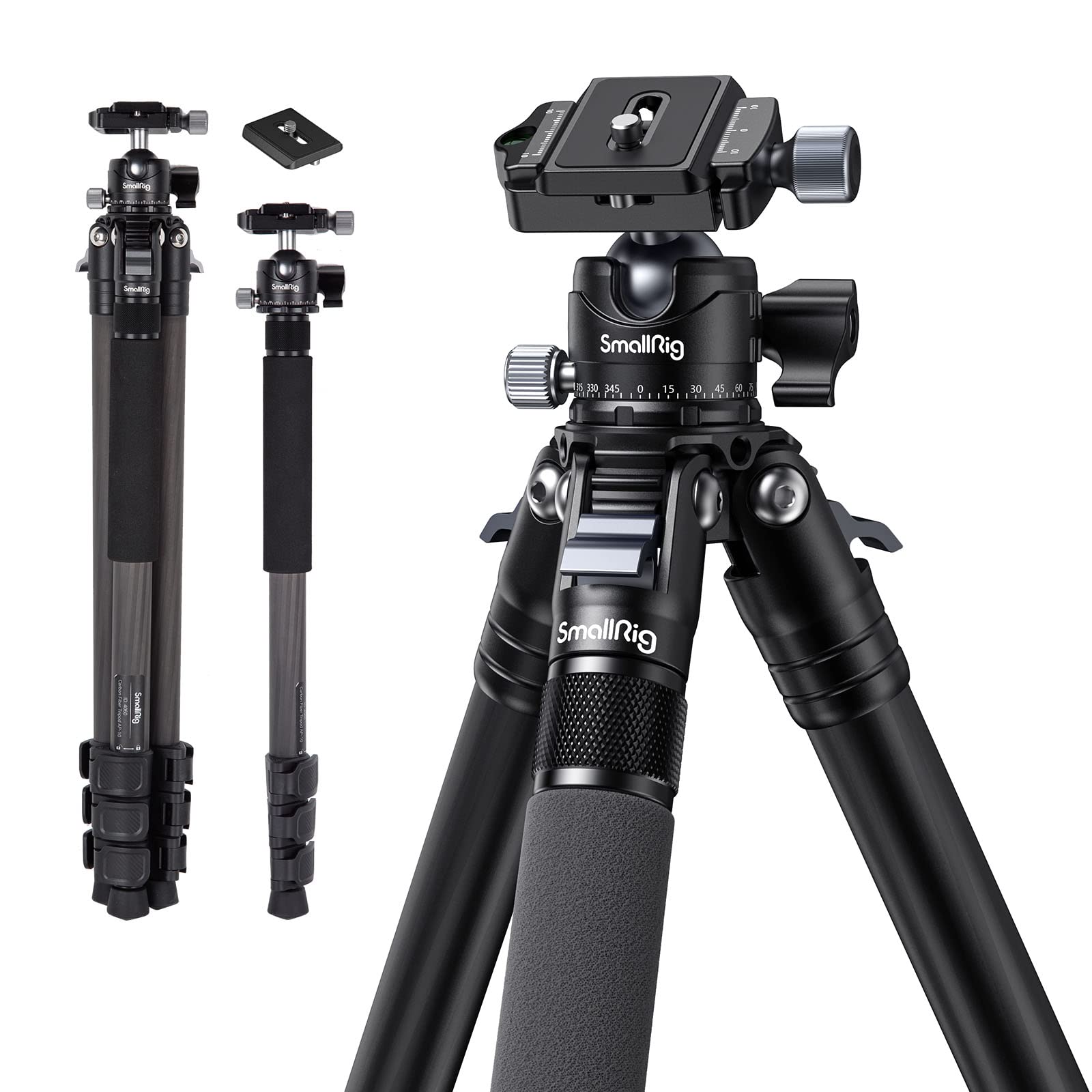 Smallrig Ap-10 Carbon Fiber Tripod, 52.4" Lightweight Compact Camera Tripod With Detachable Monopod, 360° Ball Head, Quick Release Plate, Payload 26.5 Lbs, For Canon For Sony, Dslr Camera, Phone-4060