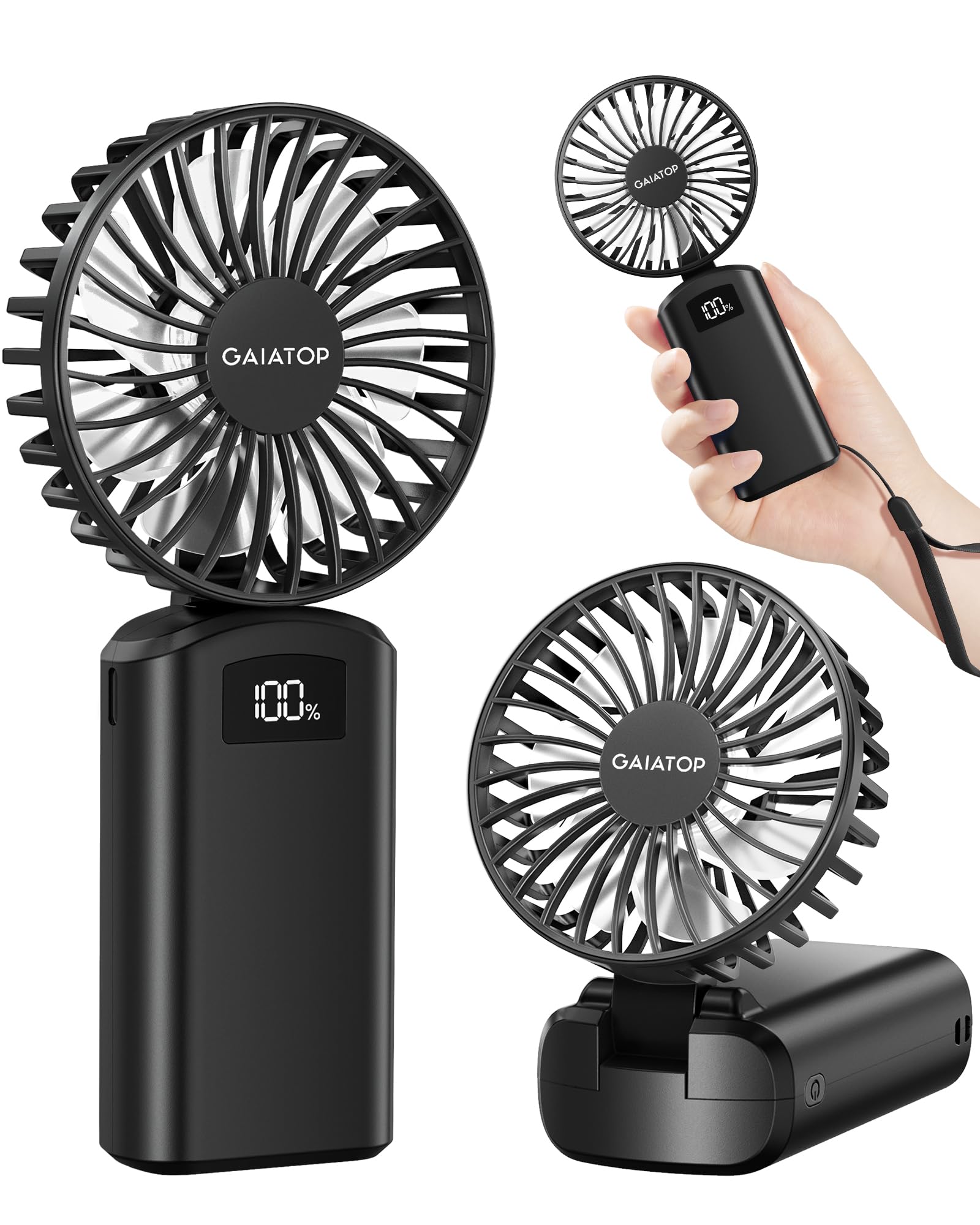 Gaiatop Portable Handheld Fan, 180°Foldable For Desk, 6.5H Max Lasting, 3 Speed Setting, Small