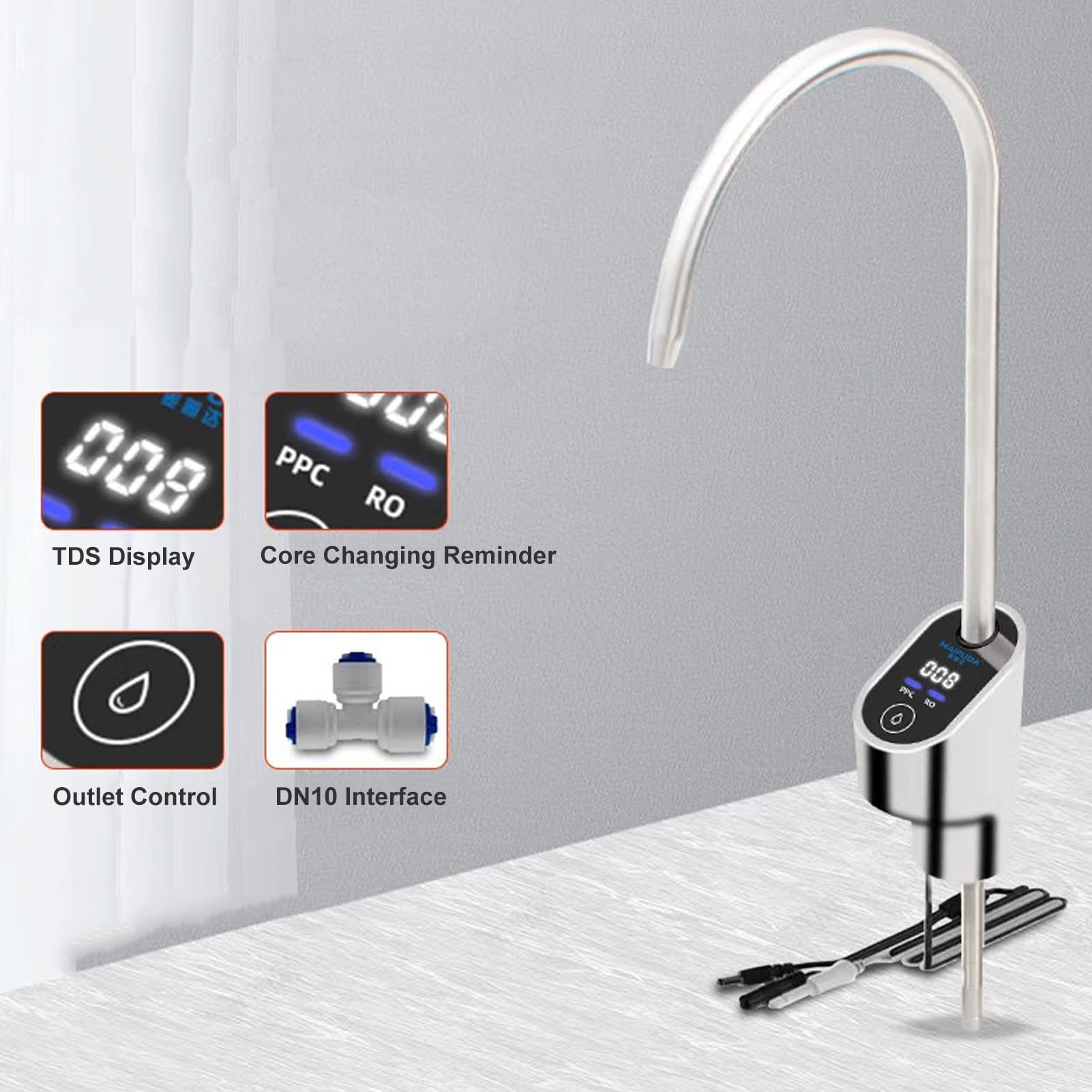 Honio Touch Screen Faucet, Perfect Match Easy Installation Stable Flowing 24V Dn10 Durable Tds Display Faucet For Home