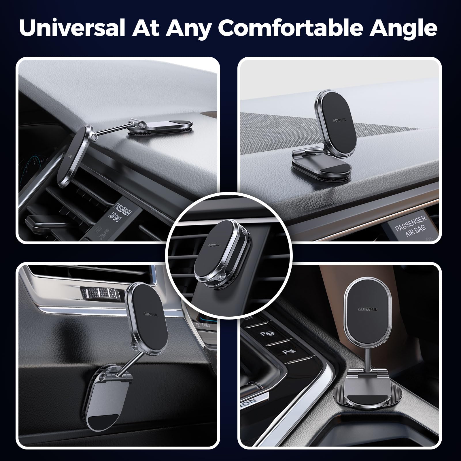 Adiupul Magnetic Phone Holder For Car Metal  6X Magnets Phone Mount Double 360° Rotation Super Sticker Phone Holder Car Mount Easy Install Suitable For Dashboard Screens Compatible With All Phone Black