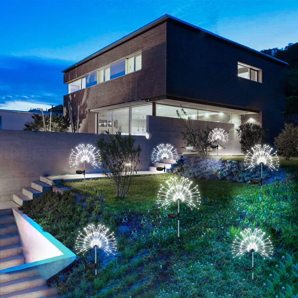 Qhqsqc Solar Fireworks Lights Tree, 2 Pack  8 Flash Modes 120 Led- Powered 40 Copper Wires String Landscape Light, Diy Lights For Aisle Backyard Parterre Fence And Christmas Decoration (Cold White)