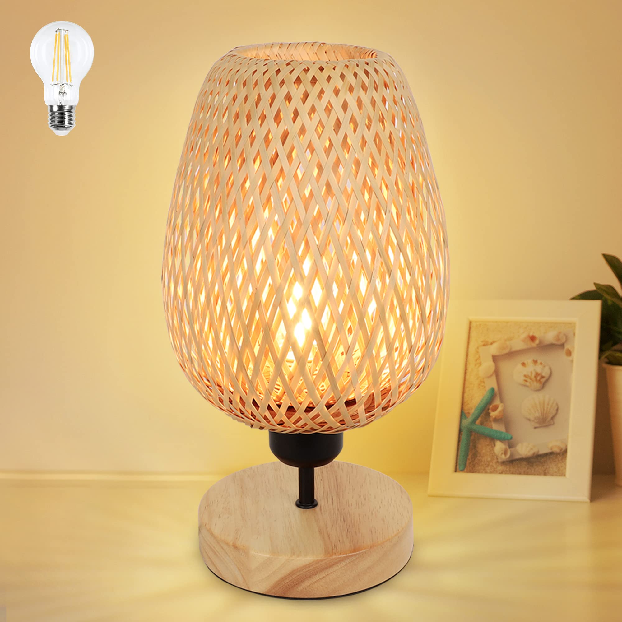Dinglilighting Dllt Small Desk Lamp Table Lamps Decorative Vintage Wooden Table Lamp With Shade, Rustic Table Night Light With Anti-Slip Pad For Bedroom, Study Room, Cafe, Bookcase, E26 Blub Included