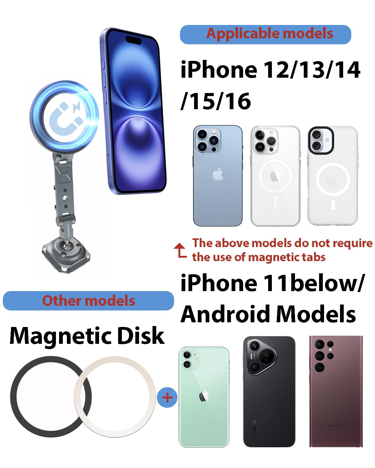 Pukoko Magnetic Phone Tripod Mount Adapter Cold Shoe Phone Holder For Camera Magsafe Tripod Mount For 16/15/14/13 Series