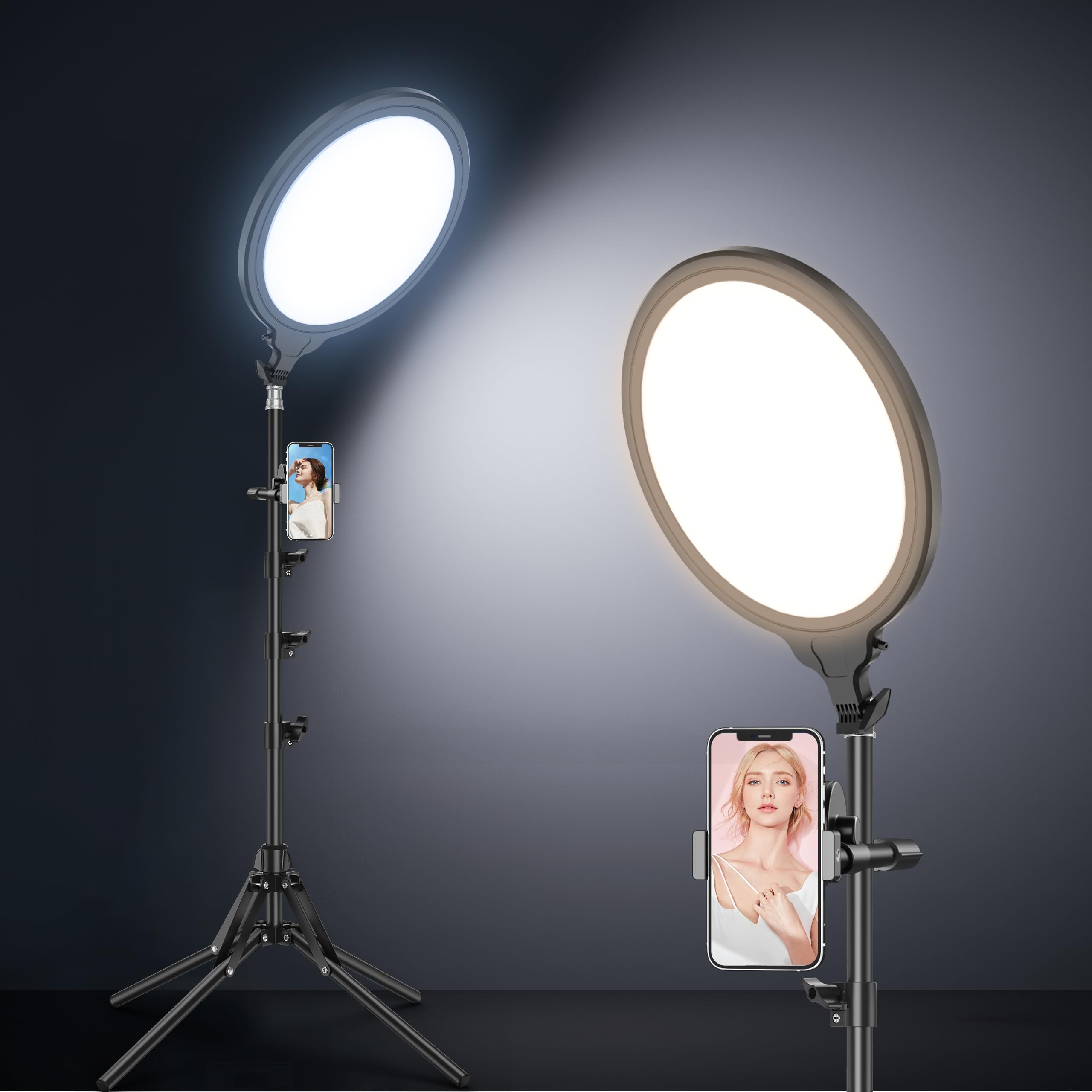 Gbyond 13.5 Inch Full Screen Ring Light With 55 Inch Adjustable Tripod Stand, Led Selfie Ring Light For Video Recording, Facial Makeup, Live Streaming, Compatible With Phones, Cameras Webcams
