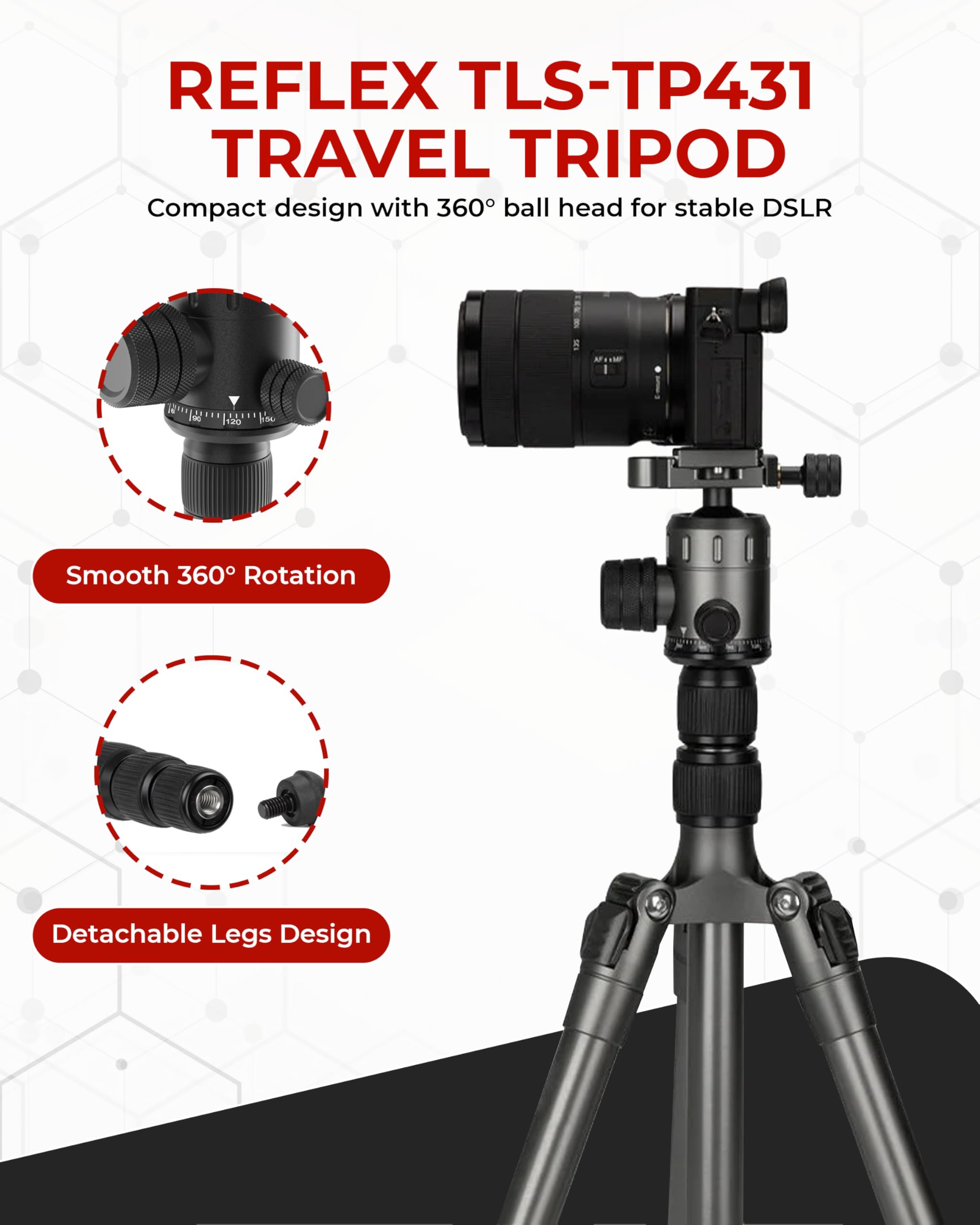 Reflex Camera 76" Extendable Aluminum Lightweight Tripod Stand Up To 190Cm In Height, Lightweight & Portable With 1/4" Screw Thread 180° Rotation, Compatible With Dslr Camera, Lights & Smartphones